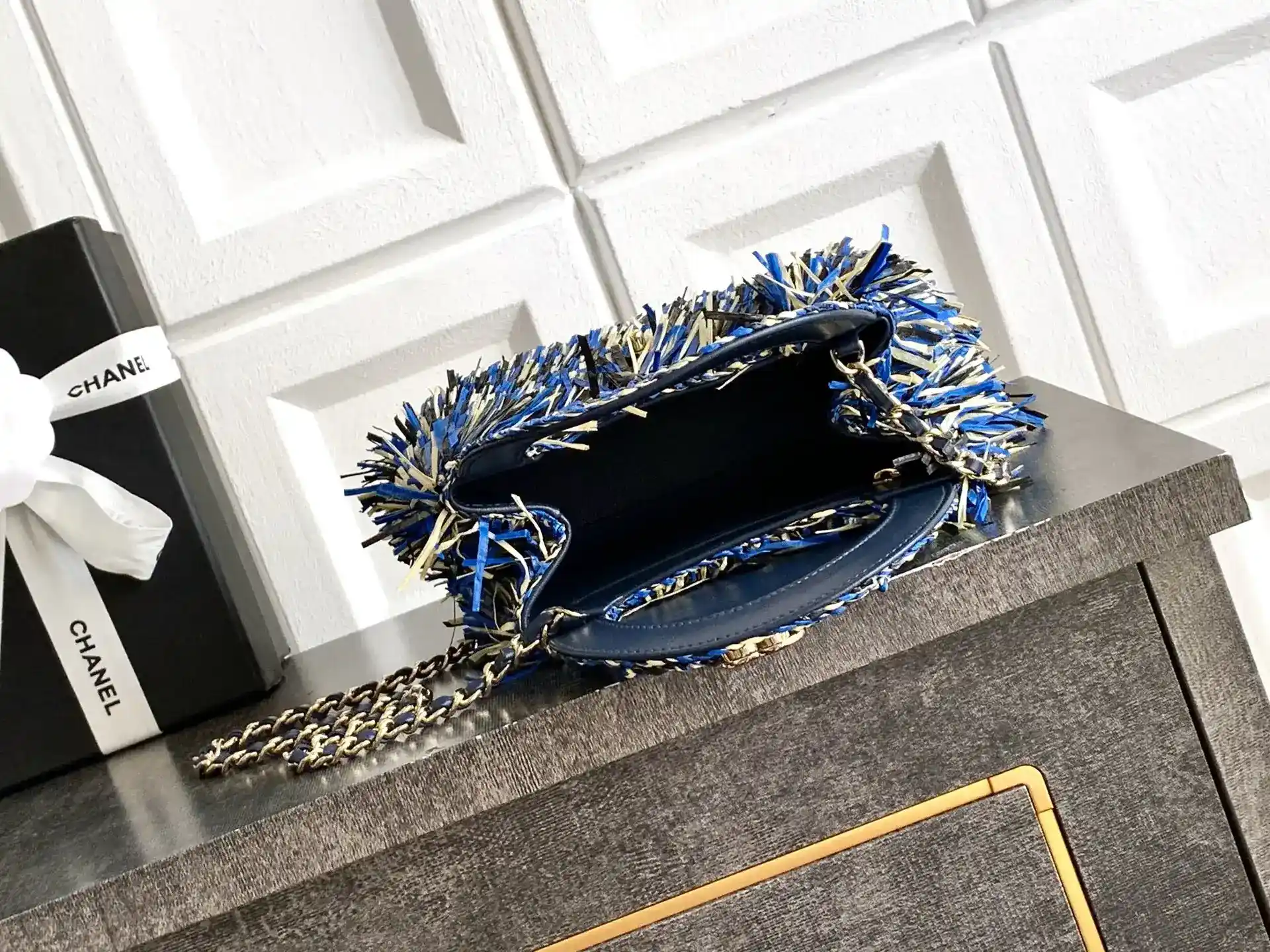 Chanel Blue Woven Leather Top Handle Bag product photo from LabelPicks