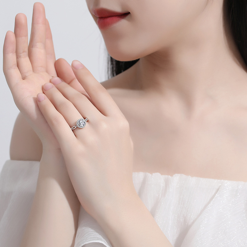 New style watch band, moissanite ring, micro-paved sunflower design, simulated diamond ring, square-shaped sterling silver ring