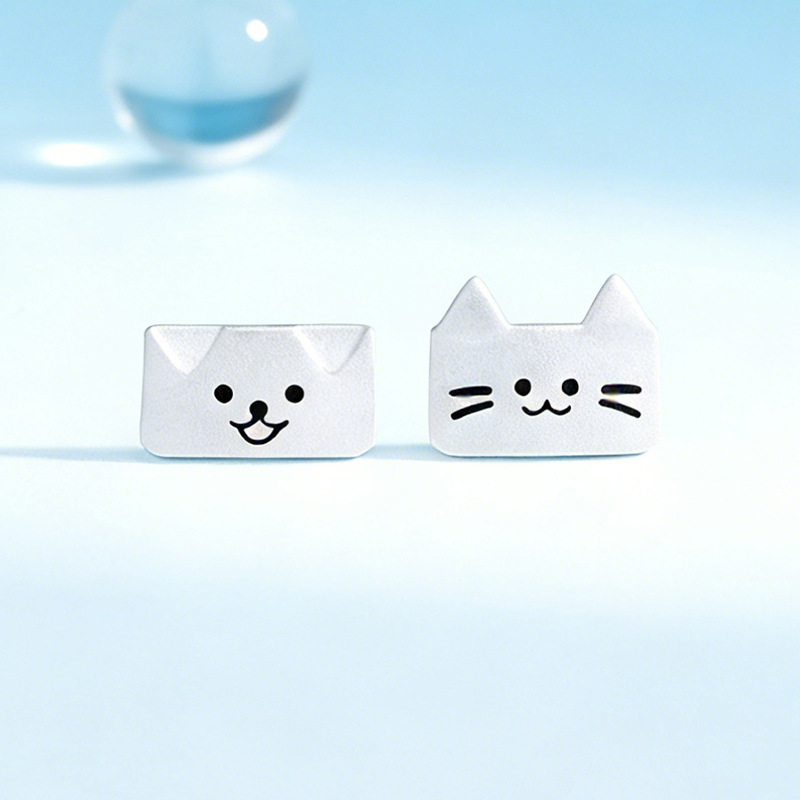 Cat and Dog Diary Earrings, Sterling Silver, Unique Design, Cute, Girly Style, Asymmetrical Earrings, Birthday Gift