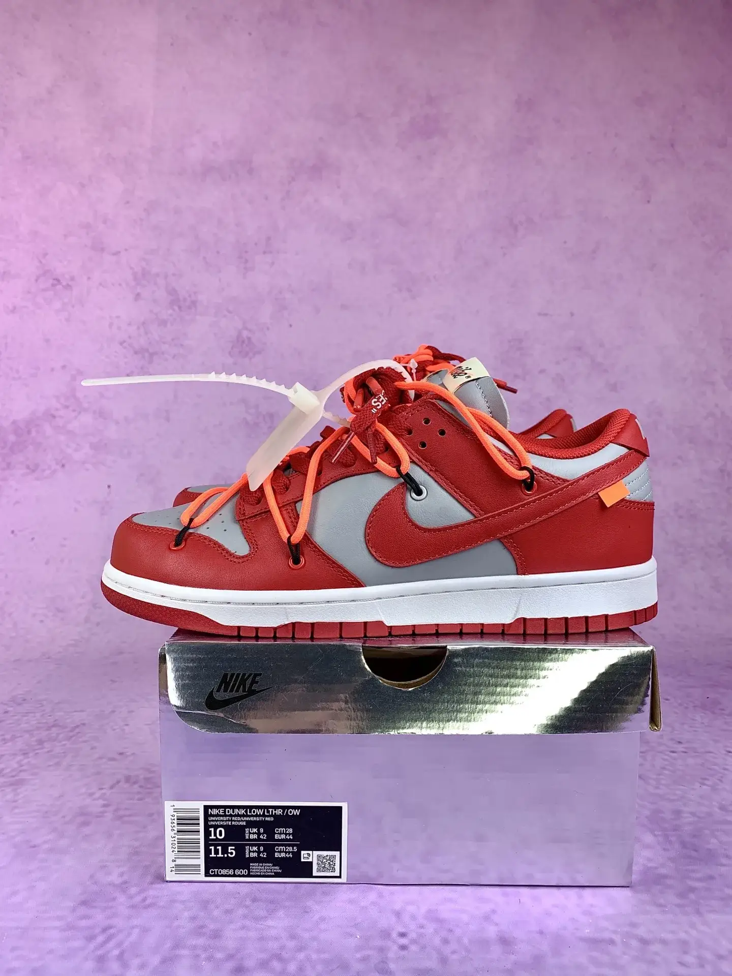 Off-White x Nike Dunk Low “University Red” - University Red/Wolf Grey/University Red product photo from LabelPicks