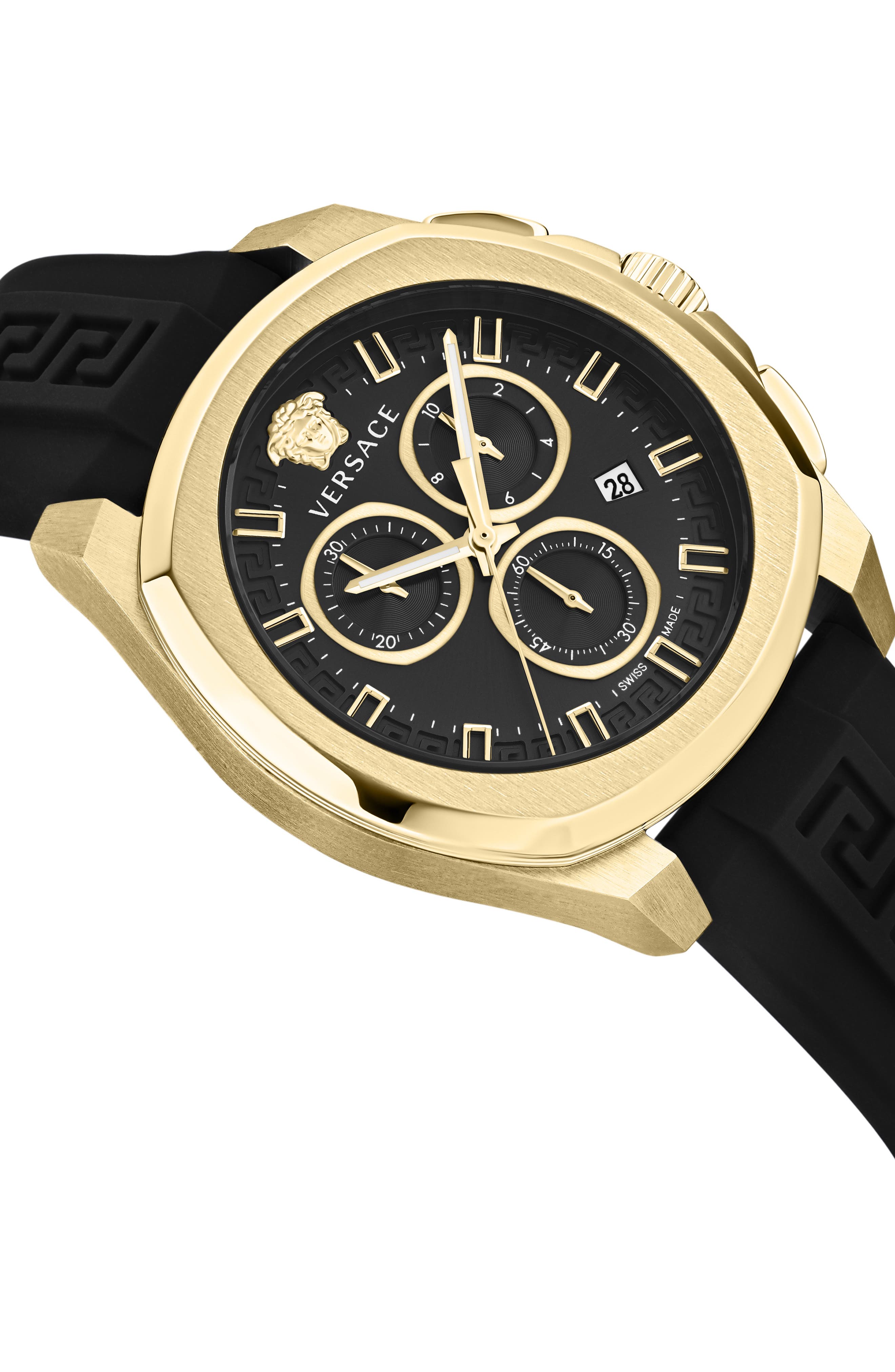Versace Geo Chronograph Silicone Strap Watch, 43mm