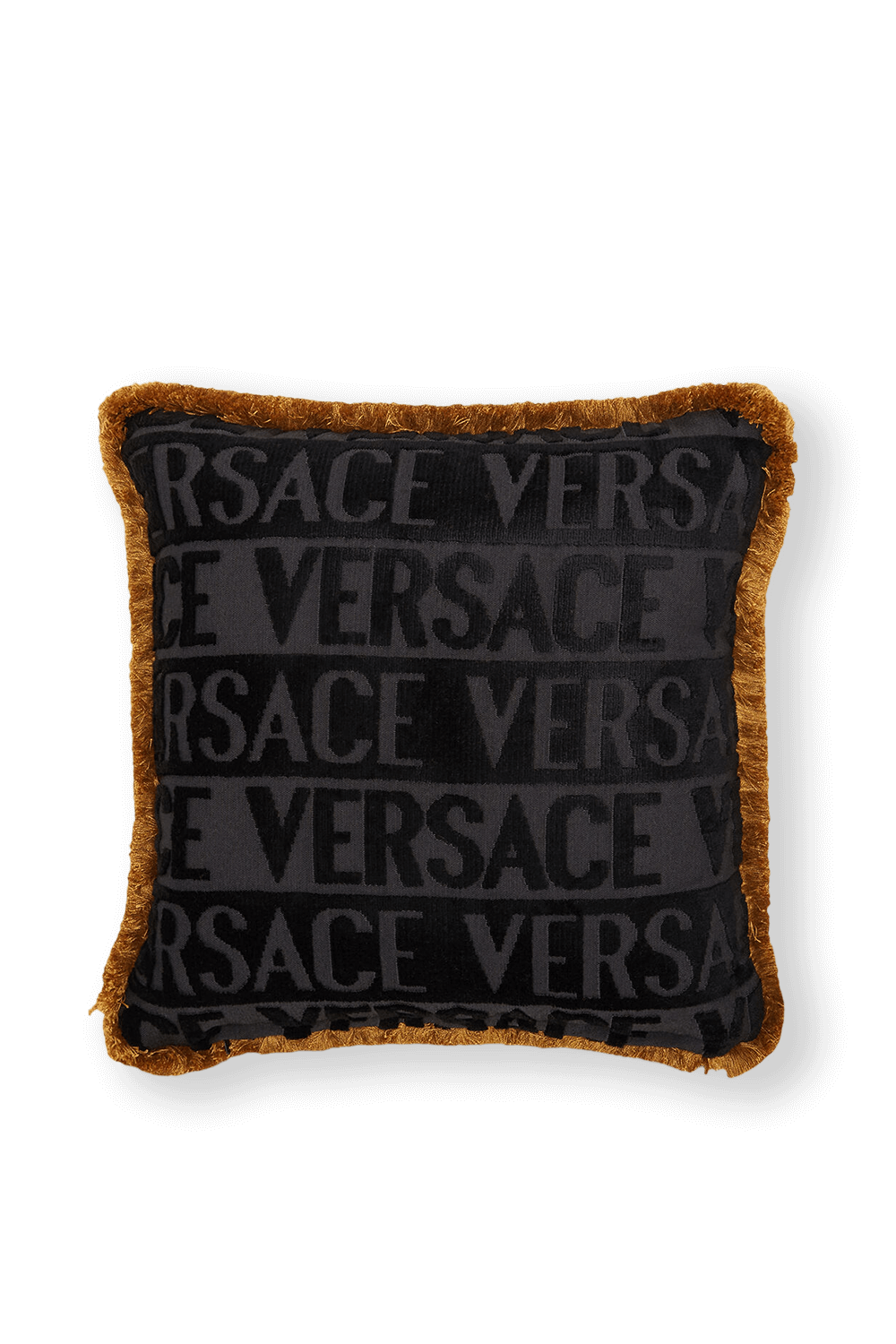 VERSACE כרית לוגומאנית שחורה עם מדוזת פייטים בזהב
