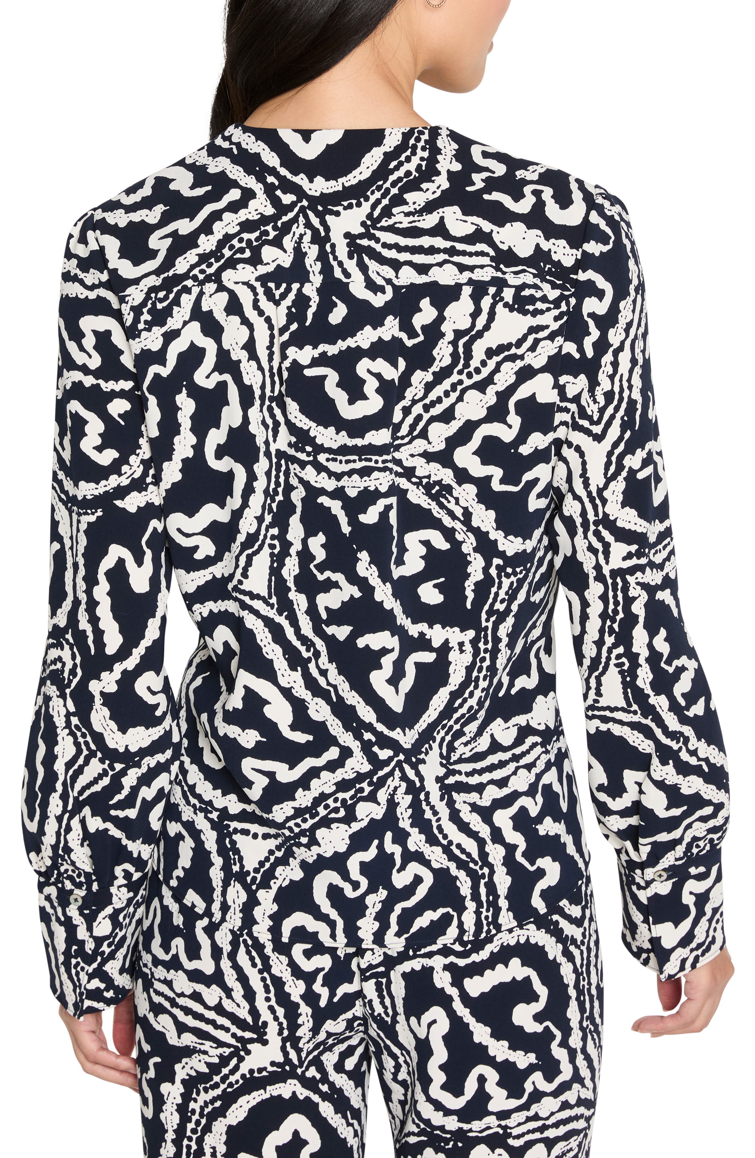 NIC+ZOE Indigo Leaf Double Crepe Button-Up Shirt