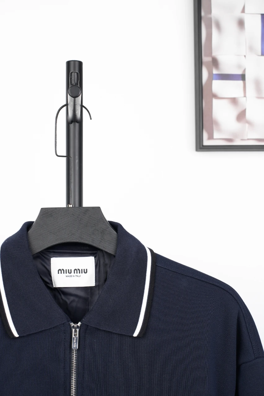 Miu Miu Navy Stripe Collar Logo Embroidered Jacket product photo from LabelPicks