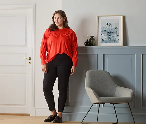 Blusenshirt mit Raffung, orange-rot