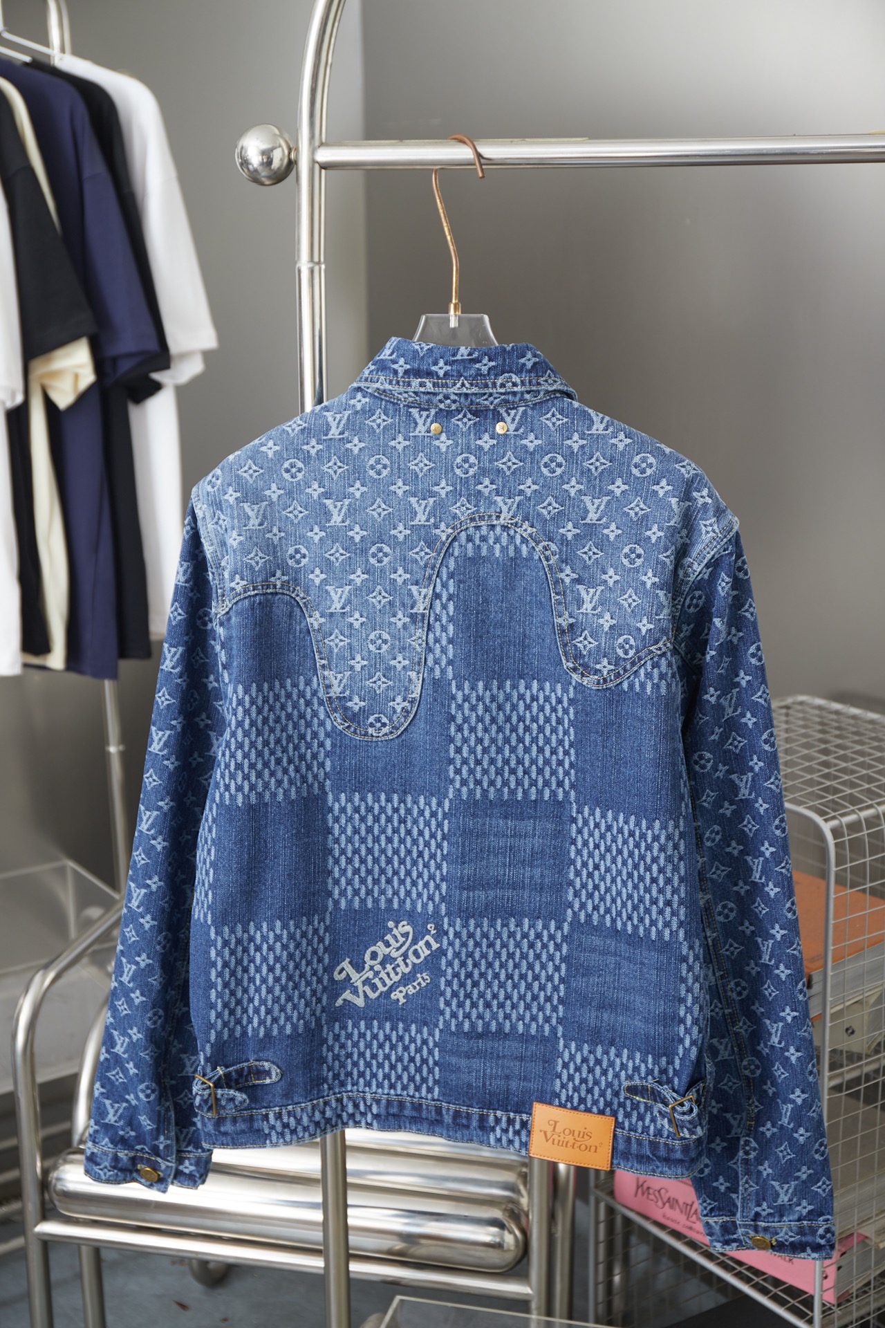 Fashion Checkerboard Print Long Sleeved Denim Jackets