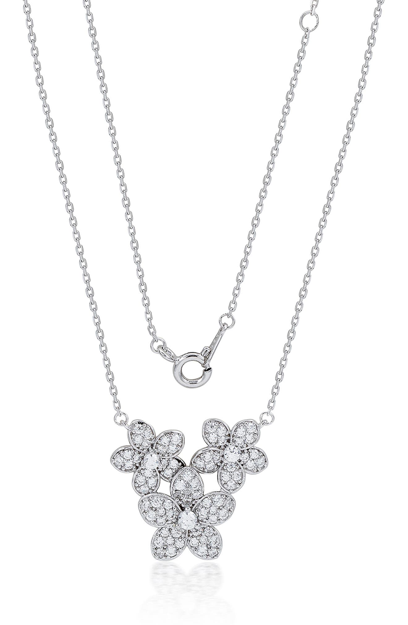 SUZY LEVIAN Trio of Flowers Cubic Zirconia Pavé Station Necklace