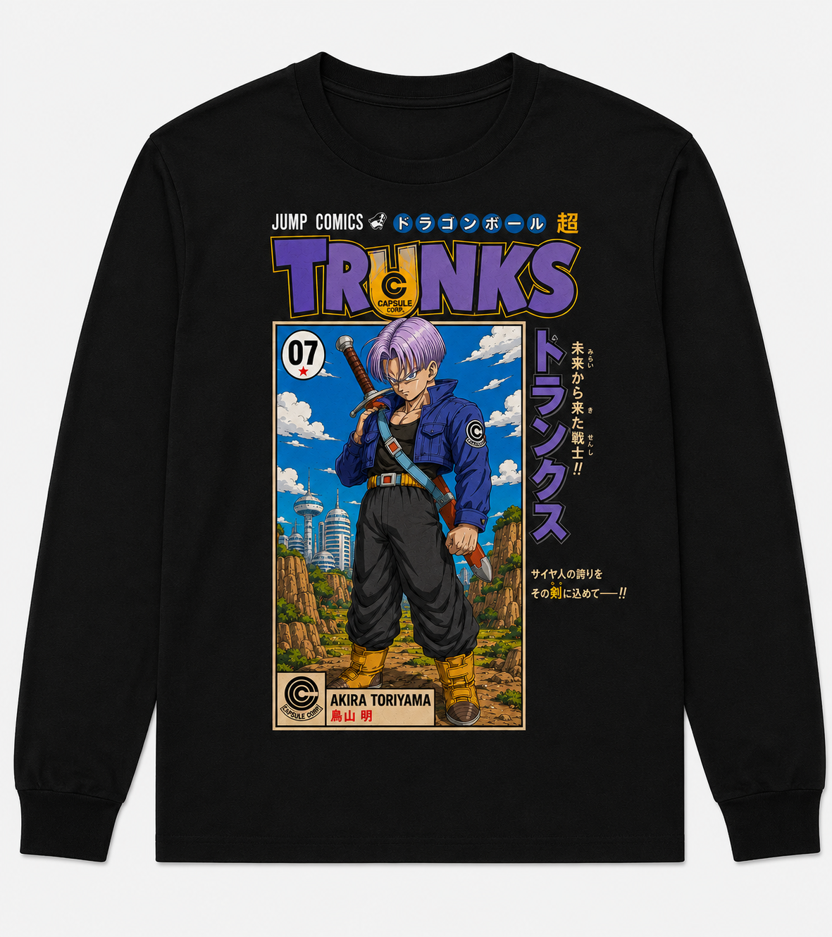Remera Negra Dragon Ball Trunks Estilo Manga Japonés
