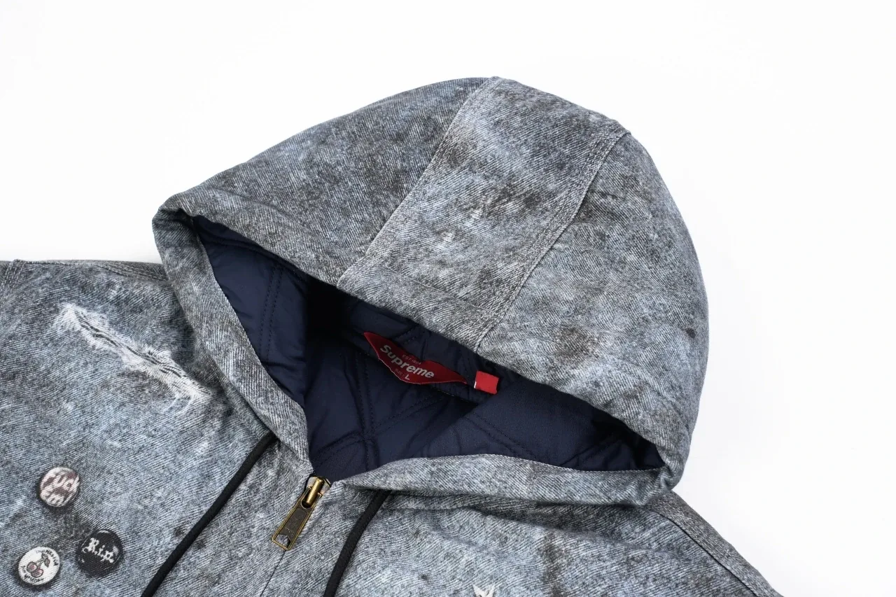 Supreme Grey Trompe L'oeil Label Print Hooded Jacket product photo from LabelPicks