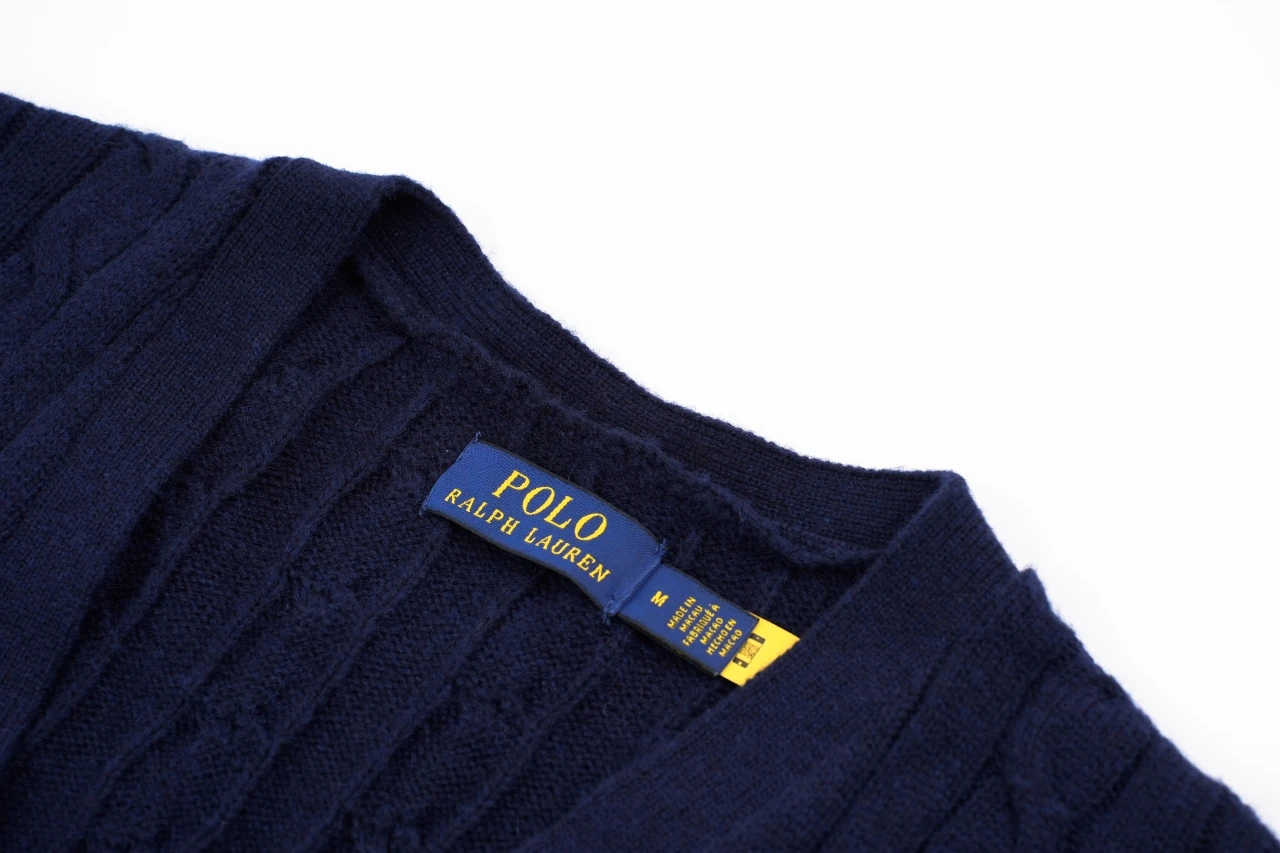 Ralph Lauren Navy Pony Embroidered Cable Knit Wool Blend Cardigan product photo from LabelPicks
