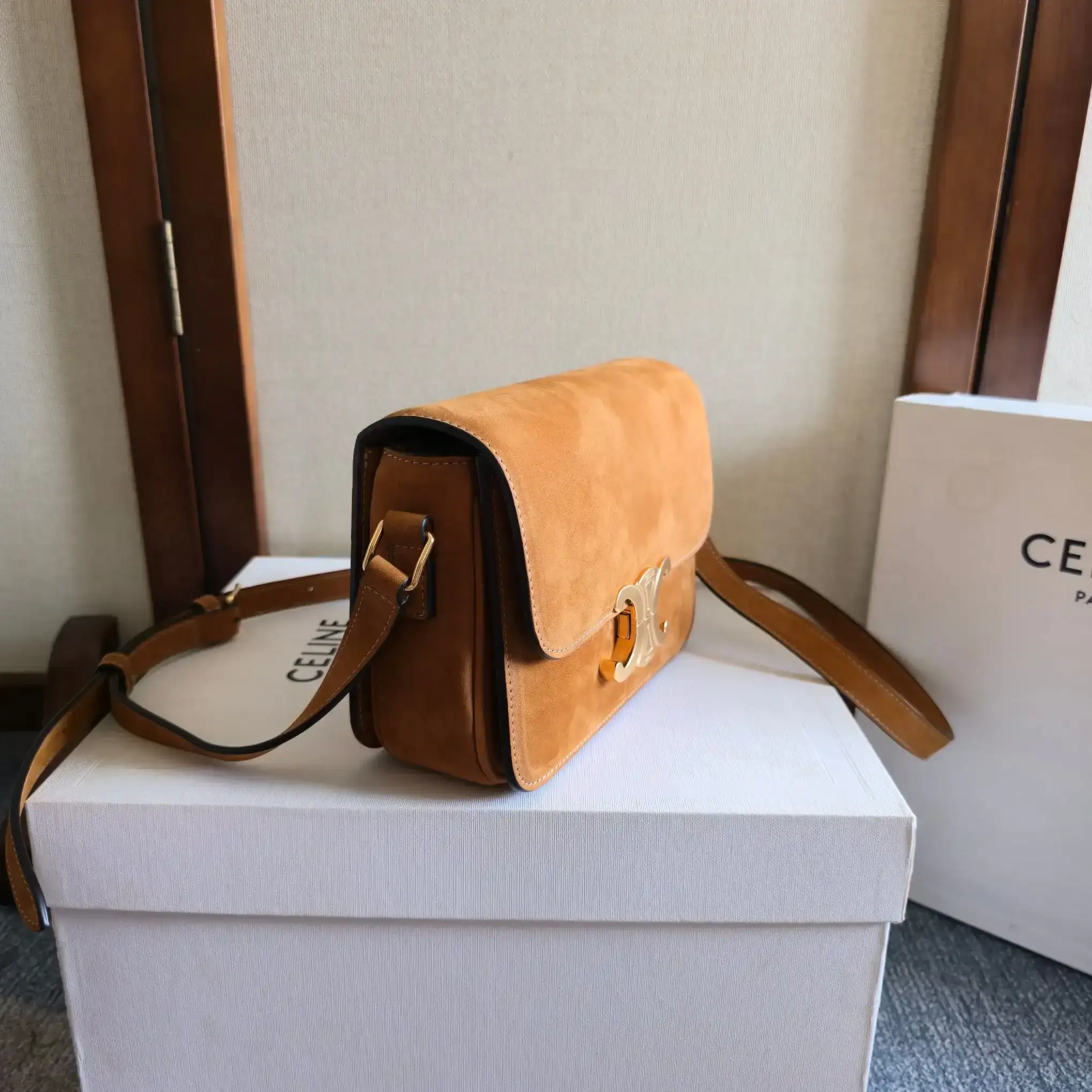 Celine Suede Leather Triomphe Crossbody Bag product photo from LabelPicks