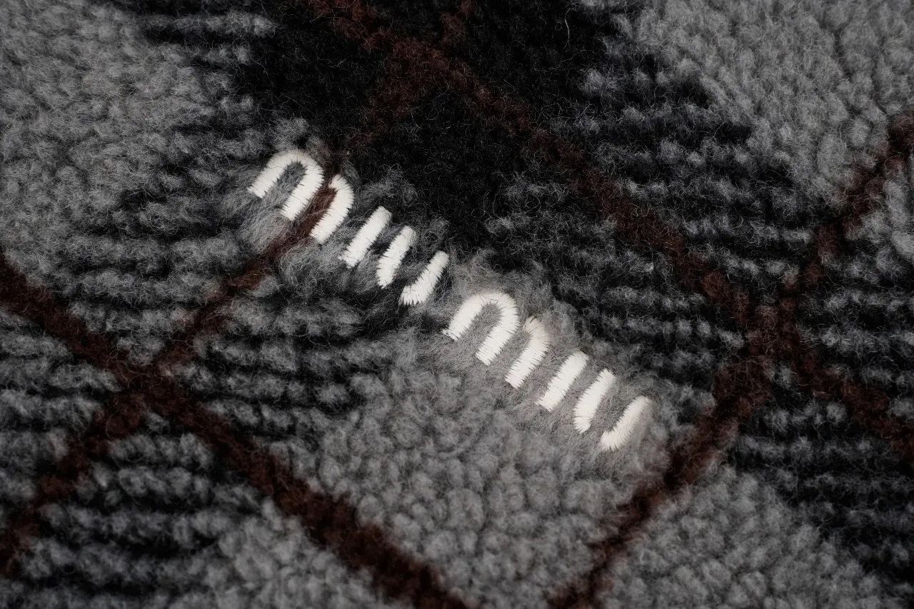 Miu Miu Grey Black Check Fleece Zip Jacket product photo from LabelPicks