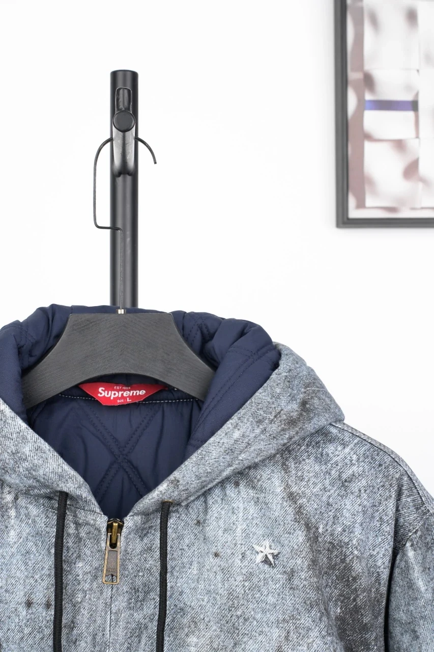 Supreme Grey Trompe L'oeil Label Print Hooded Jacket product photo from LabelPicks