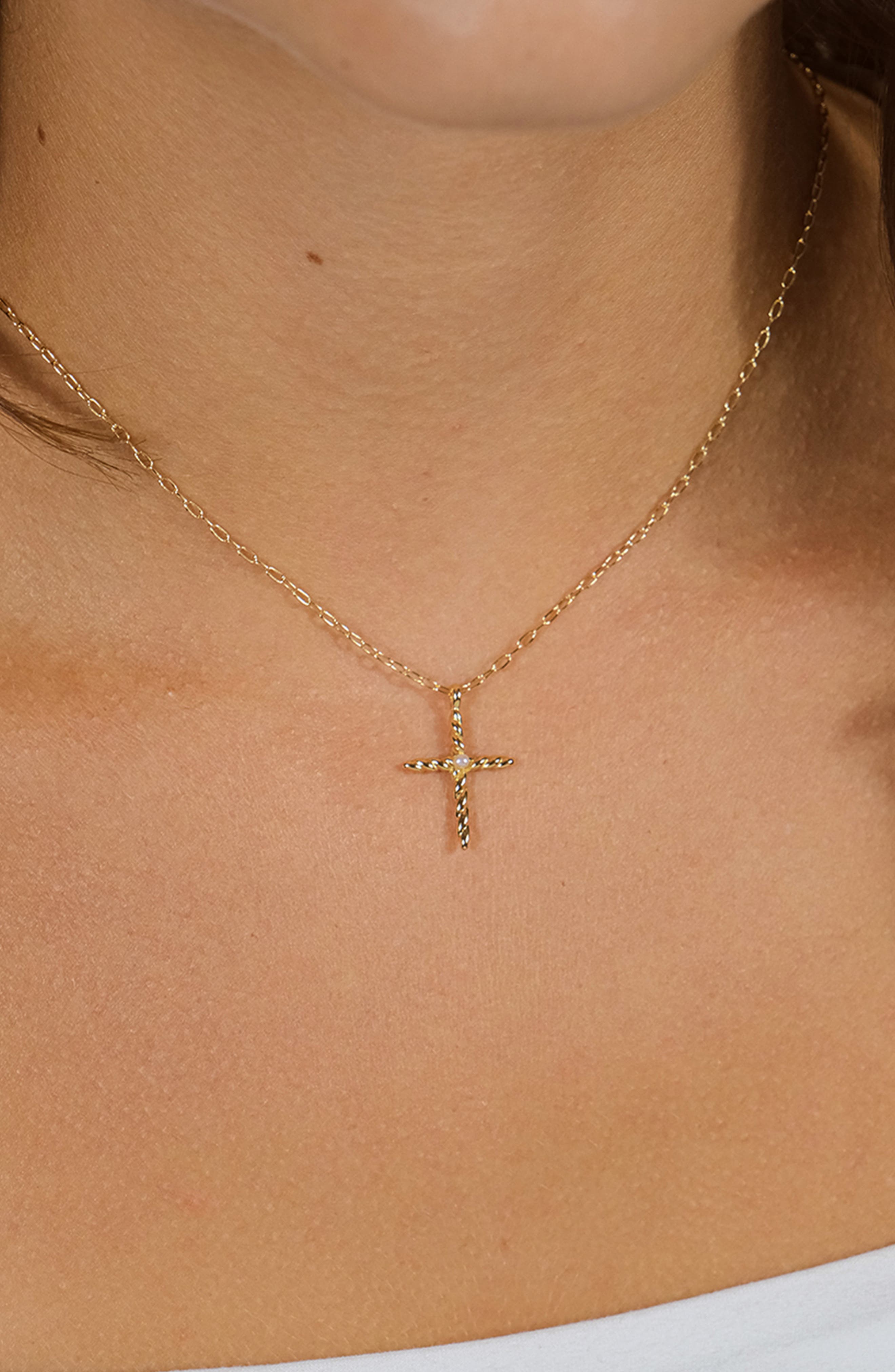 Sterling Forever Anas Cultured Pearl Cross Pendant Necklace