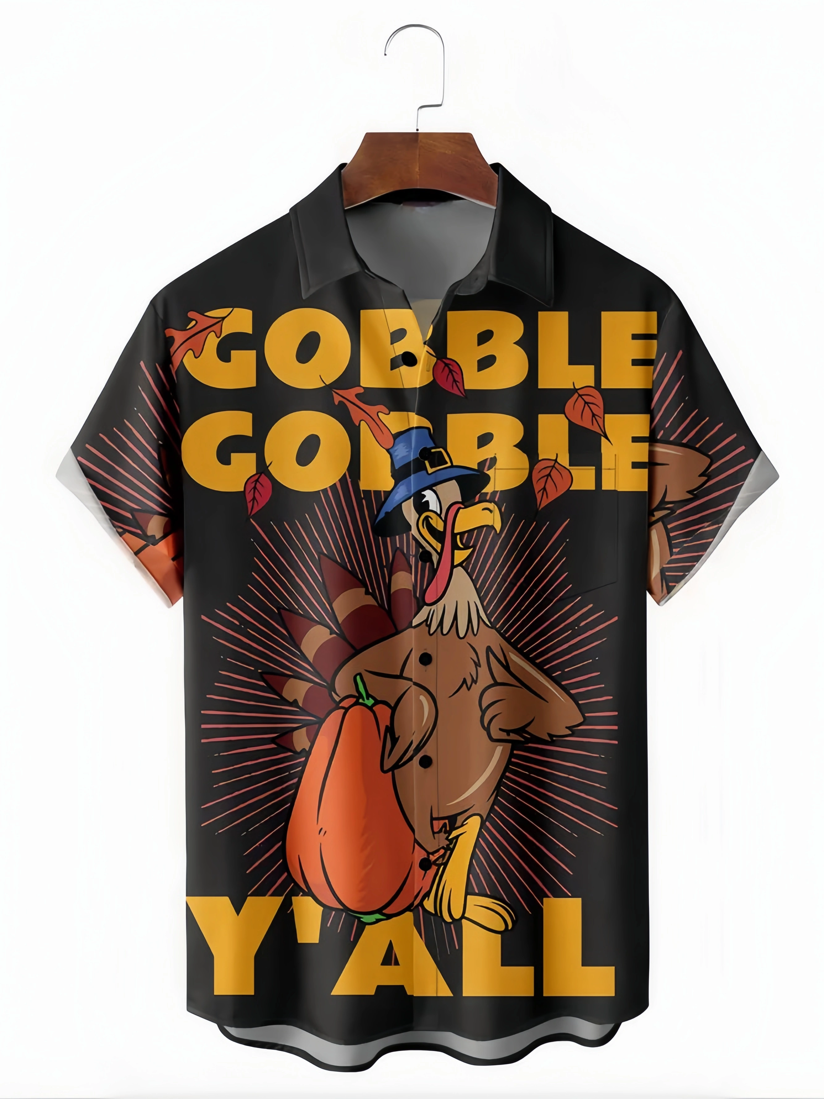 Thanksgiving Turkey Chest Pocket Short Sleeve Casual Shirt