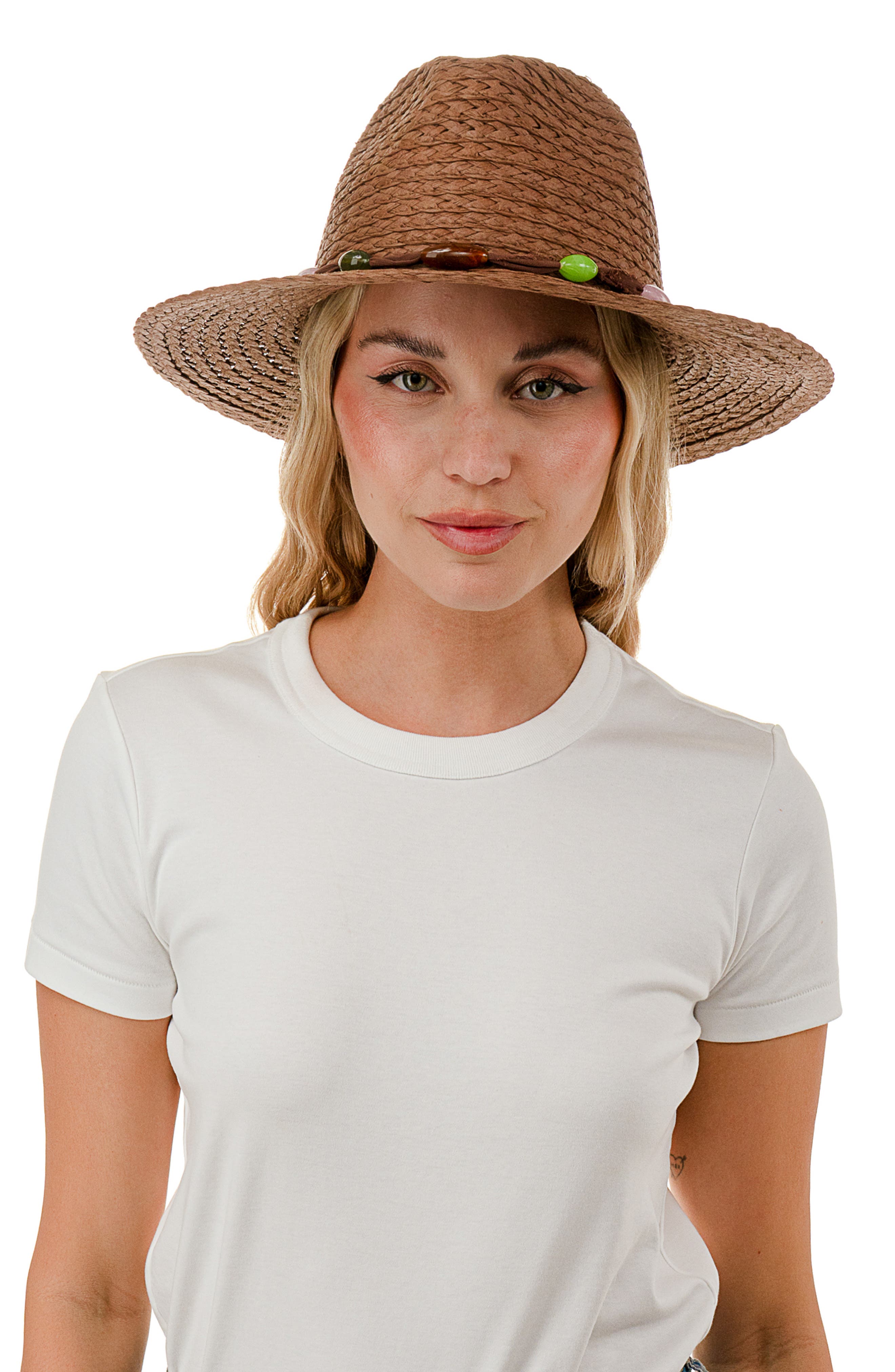 Nicole Miller Beaded Trim Panama Hat