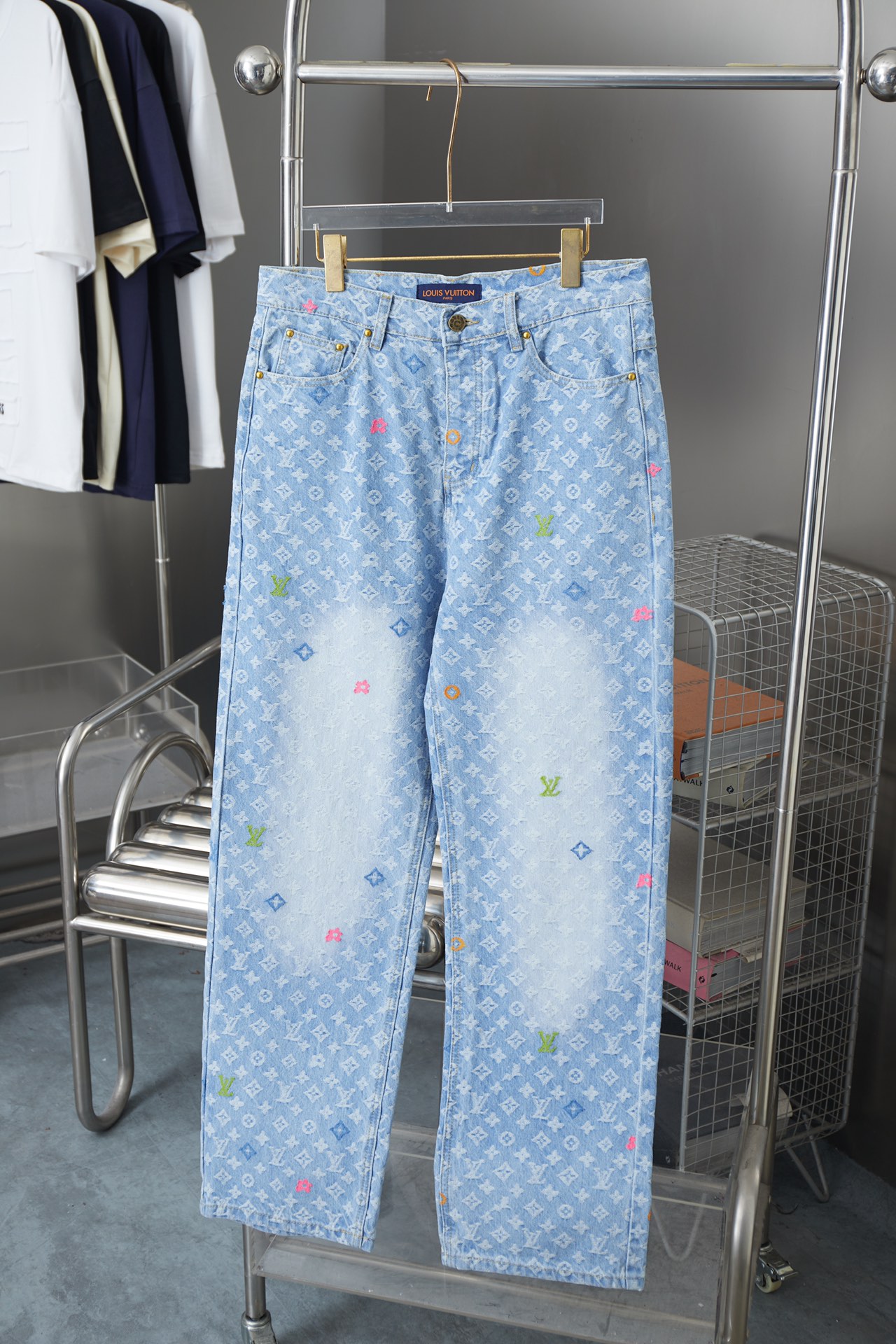 Old Flower Monogram Print Jeans