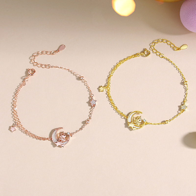 Original design star and moon cute horse bracelet for women, pure silver, Korean style, niche, girly, unicorn, zodiac horse year jewelry