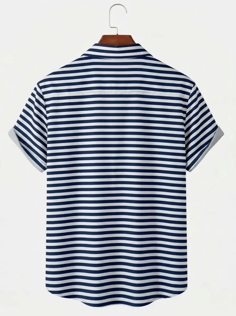 Men's printed shirts Nautical Horizontal Stripe Hawaiian Shirt