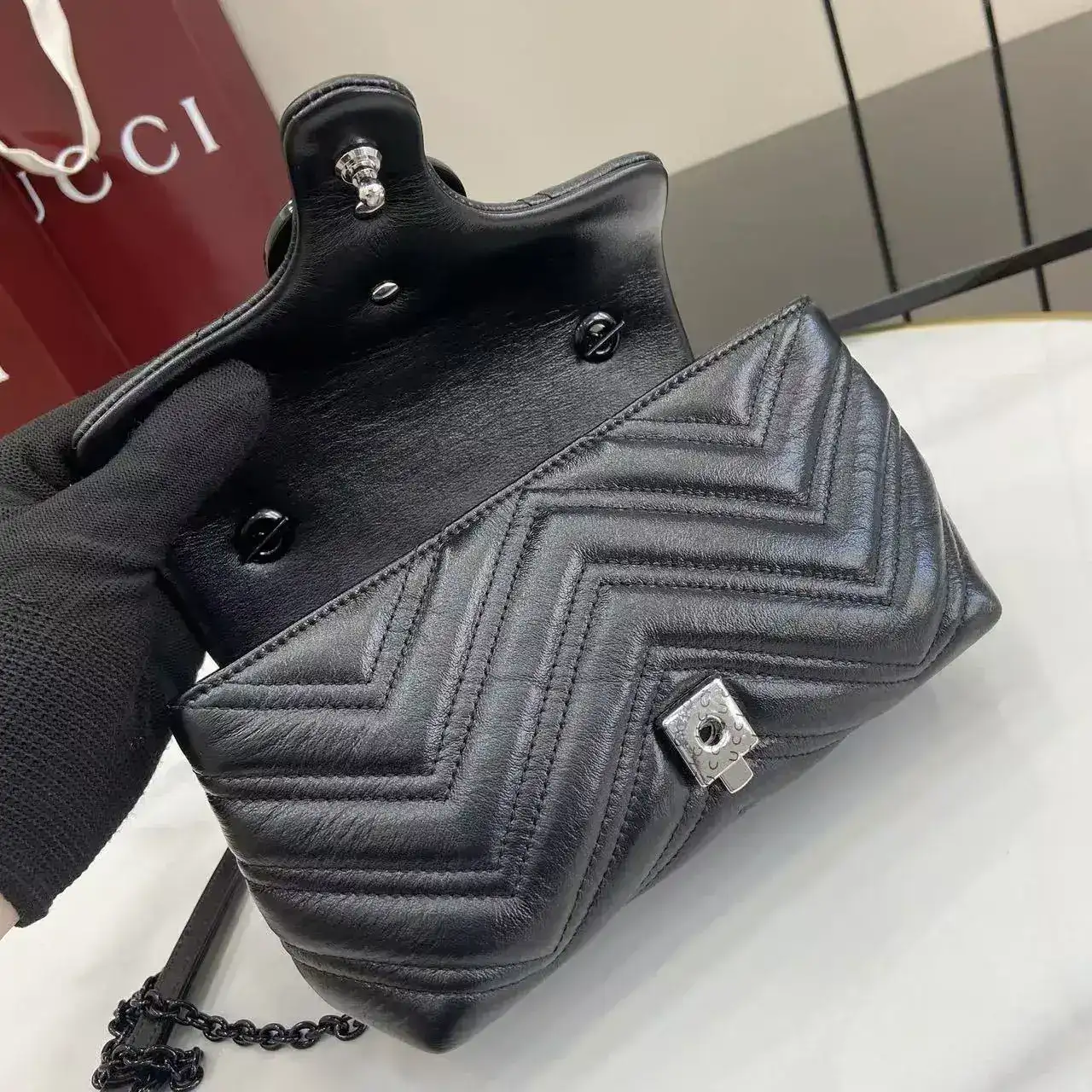 Gucci Black Marmont GG Supreme Canvas Crossbody Bag product photo from LabelPicks