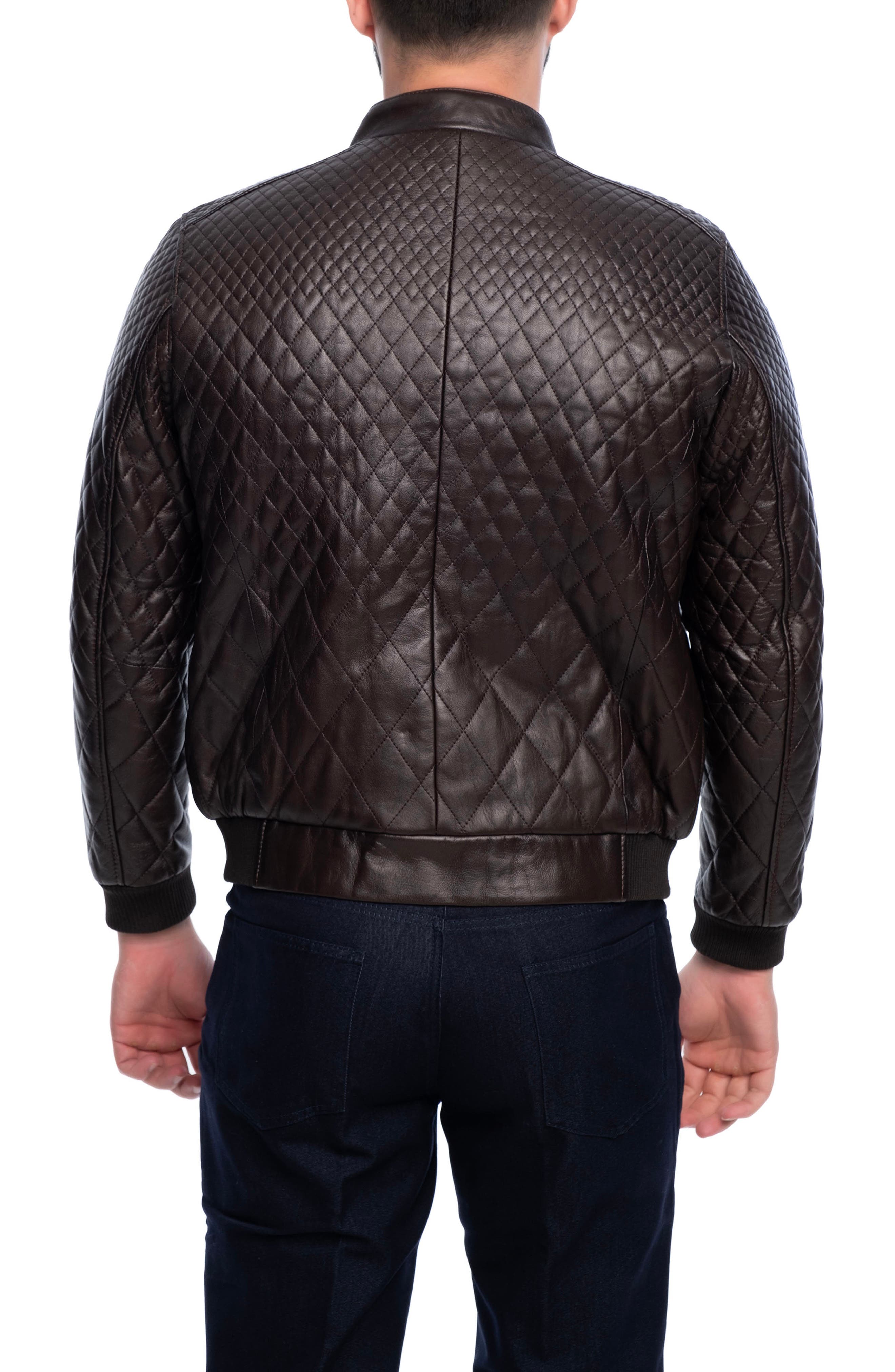 VELLAPAIS Quilted Leather Bomber Jacket