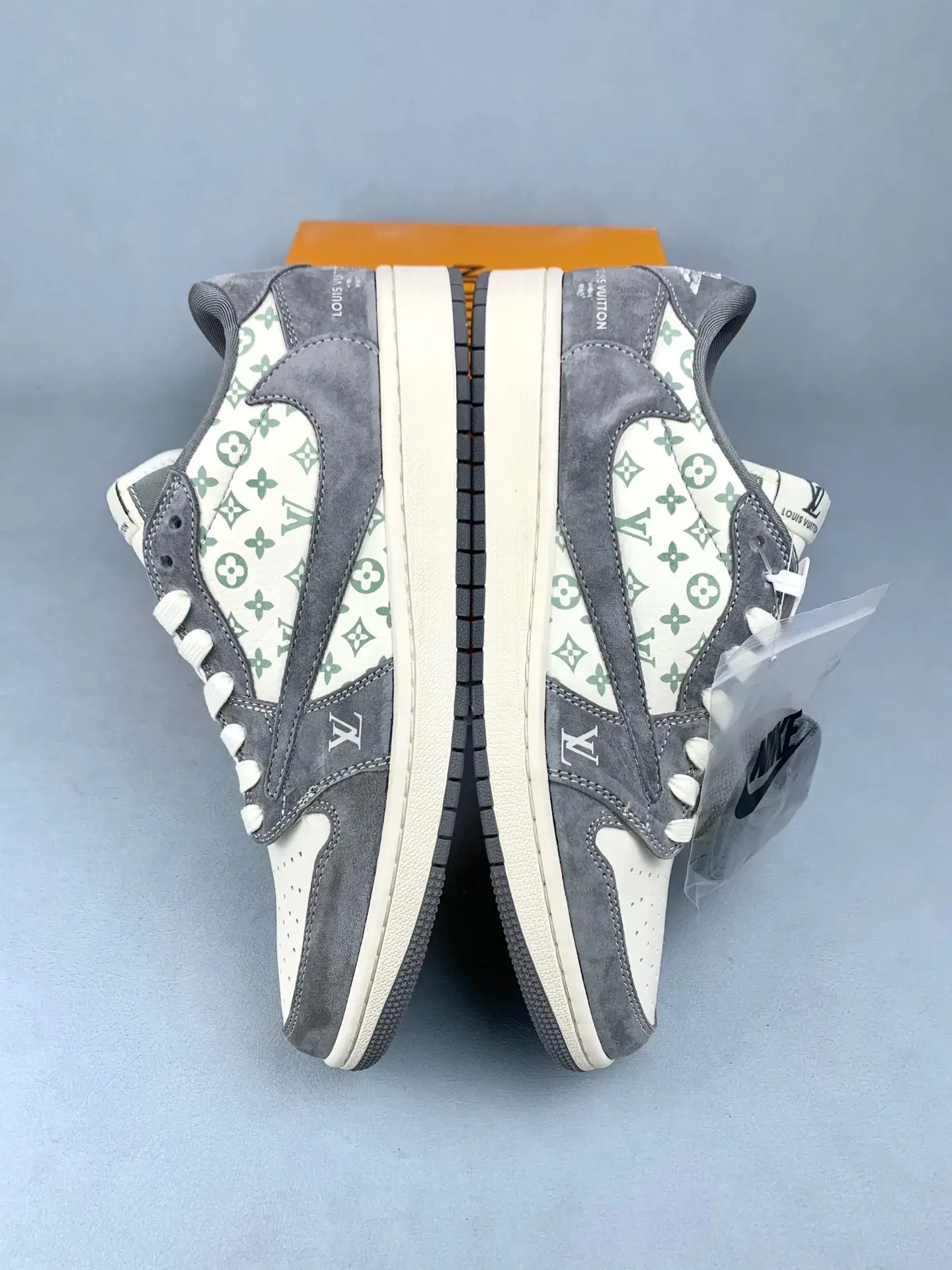 Louis Vuitton-Style Nike SB Dunk Low - White and Grey product photo from LabelPicks