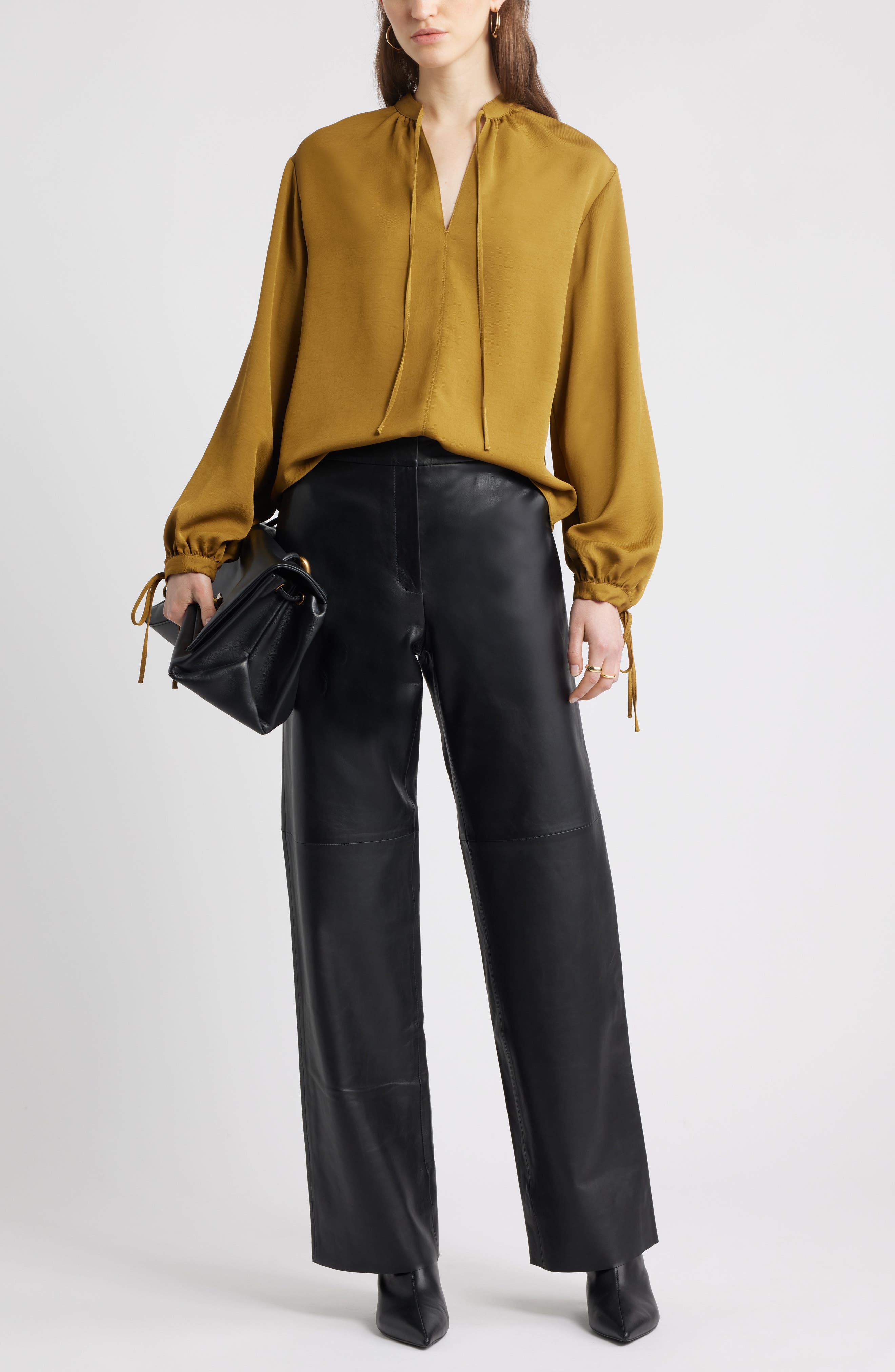 Nordstrom Long Sleeve Tie Neck Shirt