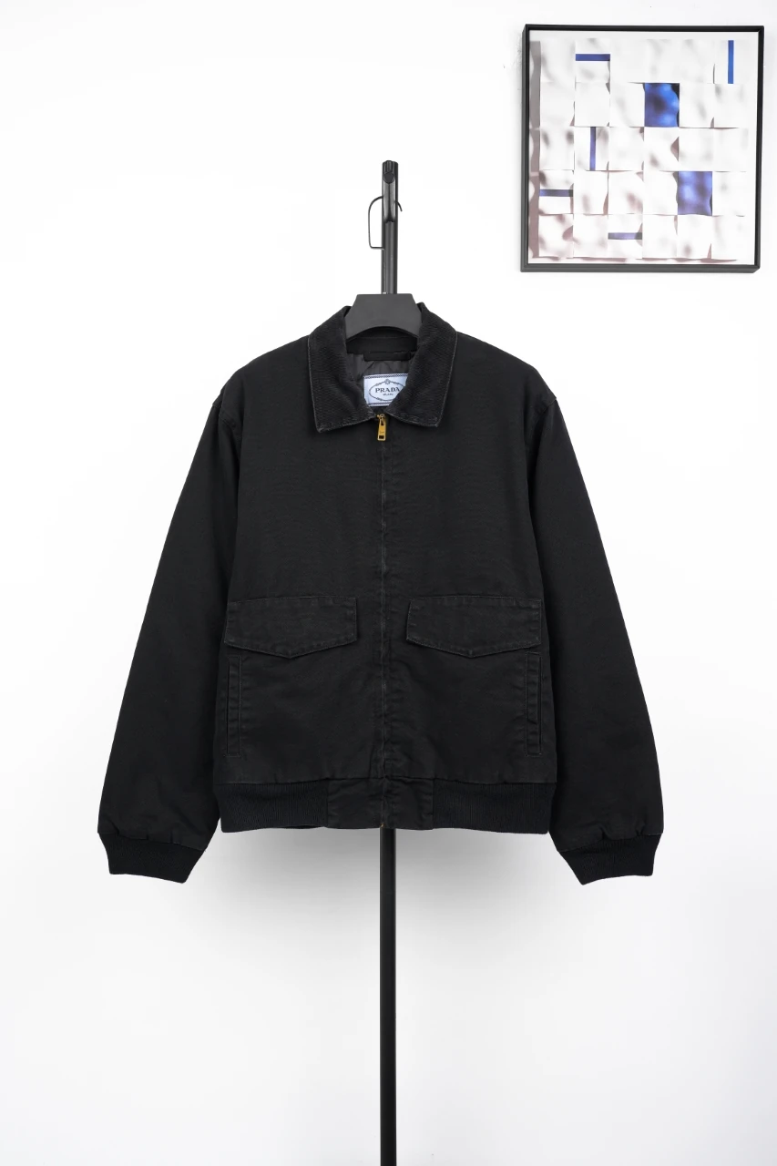 Prada Black Distressed Padded Jacket with Back Triangle Leather Patch product photo from LabelPicks