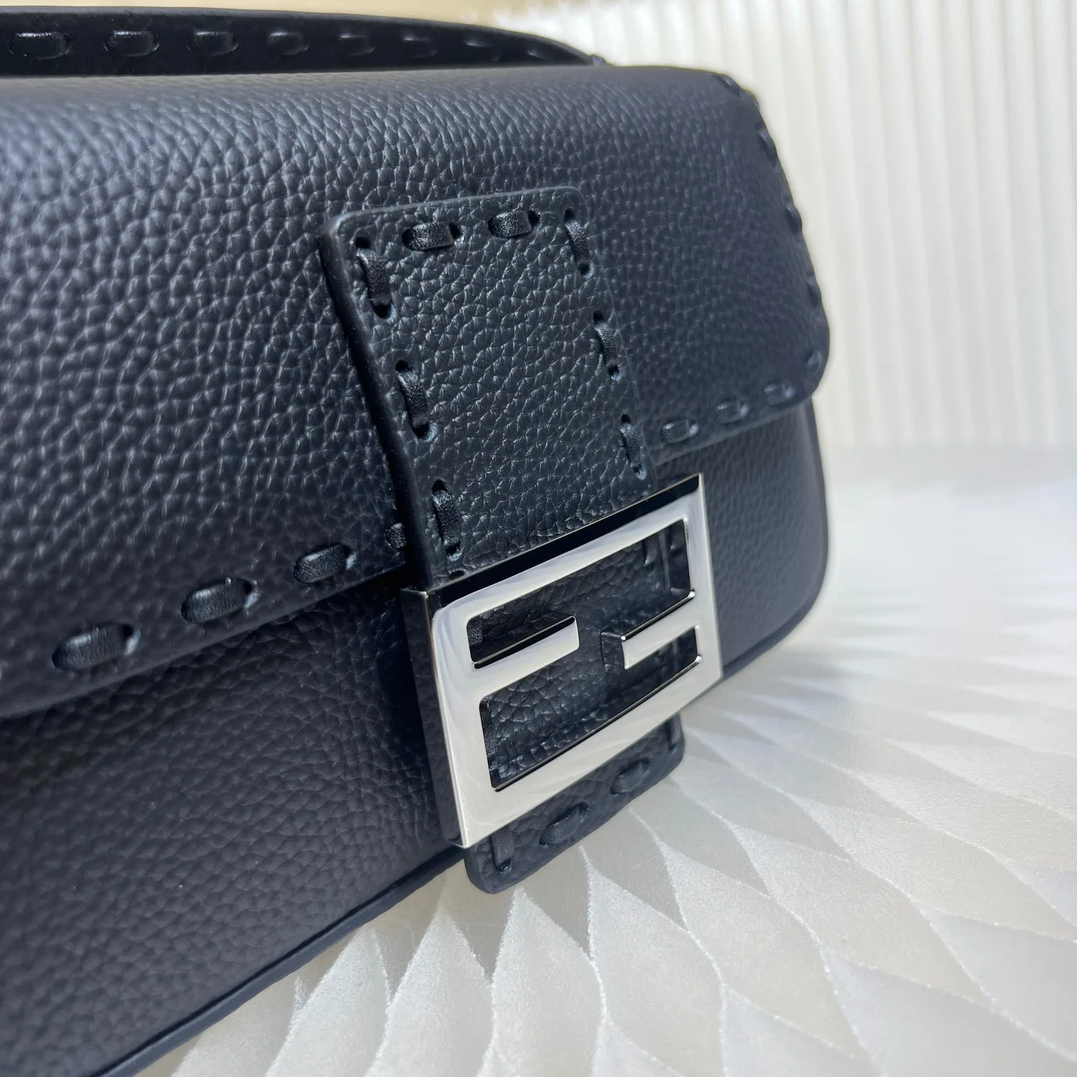 Fendi Black Baguette Grained Leather Shoulder Bag product photo from LabelPicks