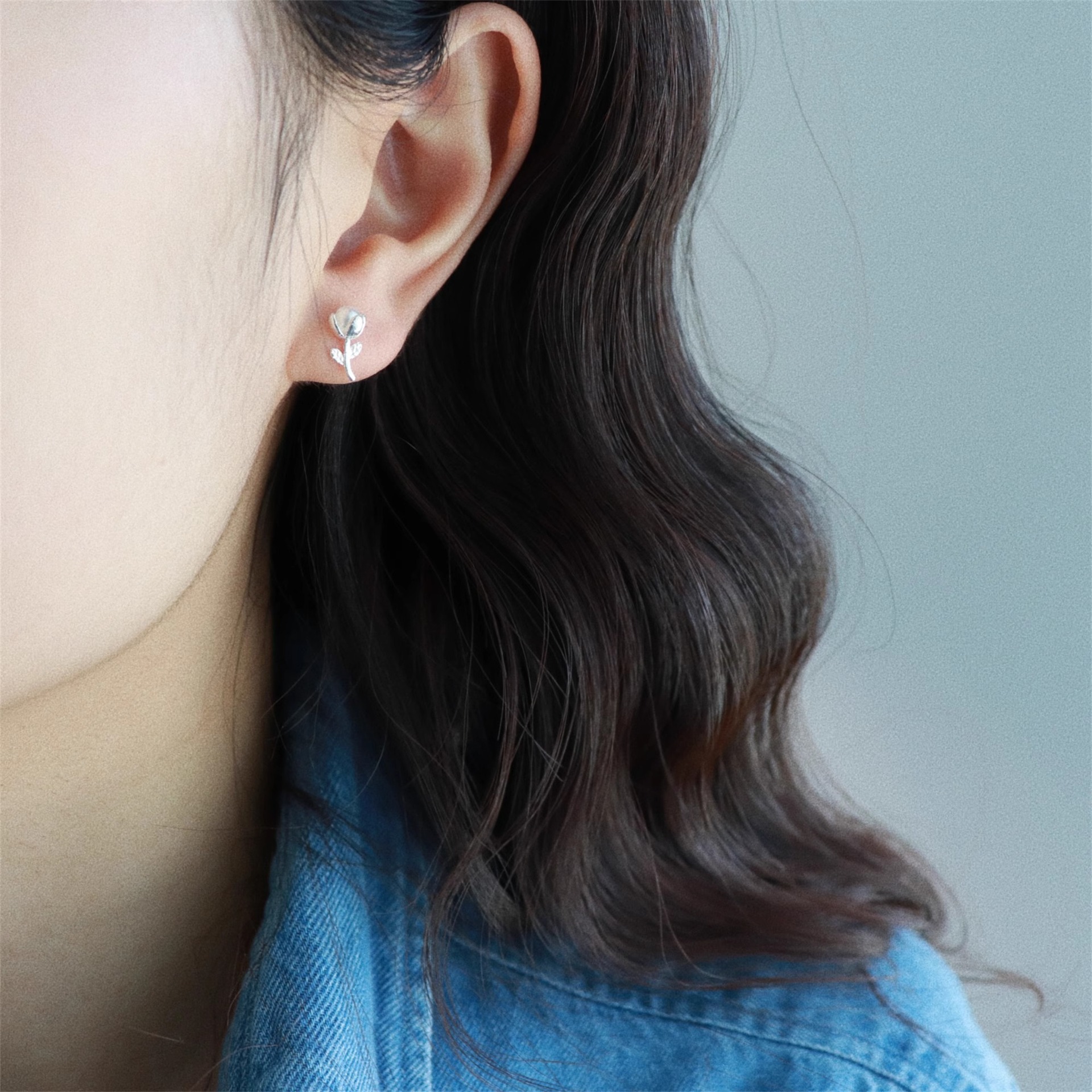 999 Sterling Silver Tulip Flower Stud Earrings