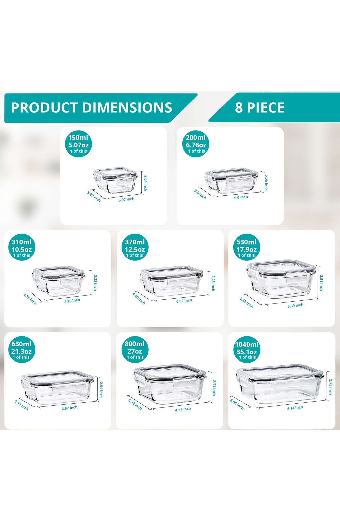 SORBUS 8-Pack Glass Food Prep Storage Containers