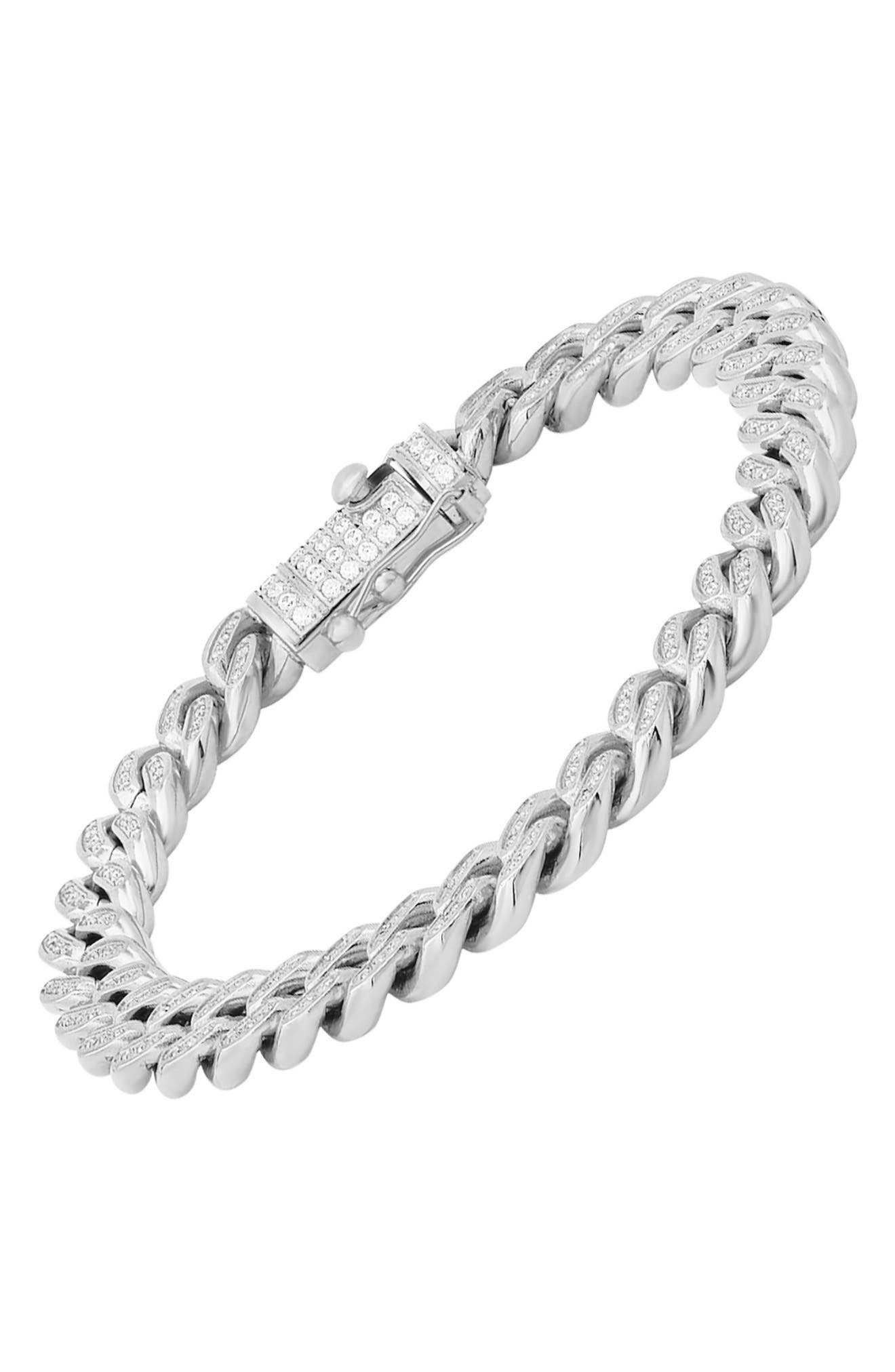 HMY JEWELRY 18k Gold Plated Stainless Steel Simulated Diamond Chain Bracelet