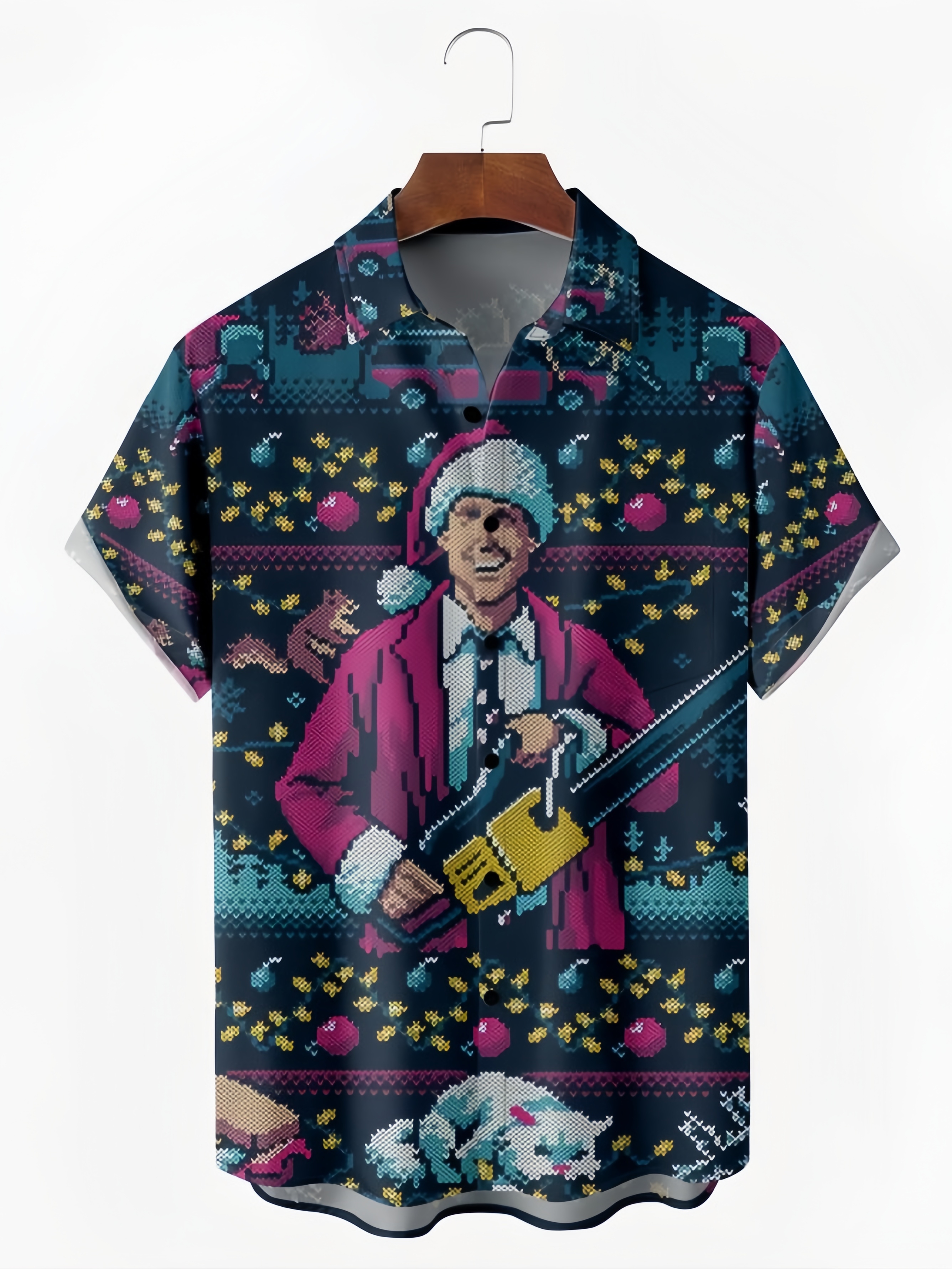 Christmas Chest Pocket Short Sleeve Casual Shirt