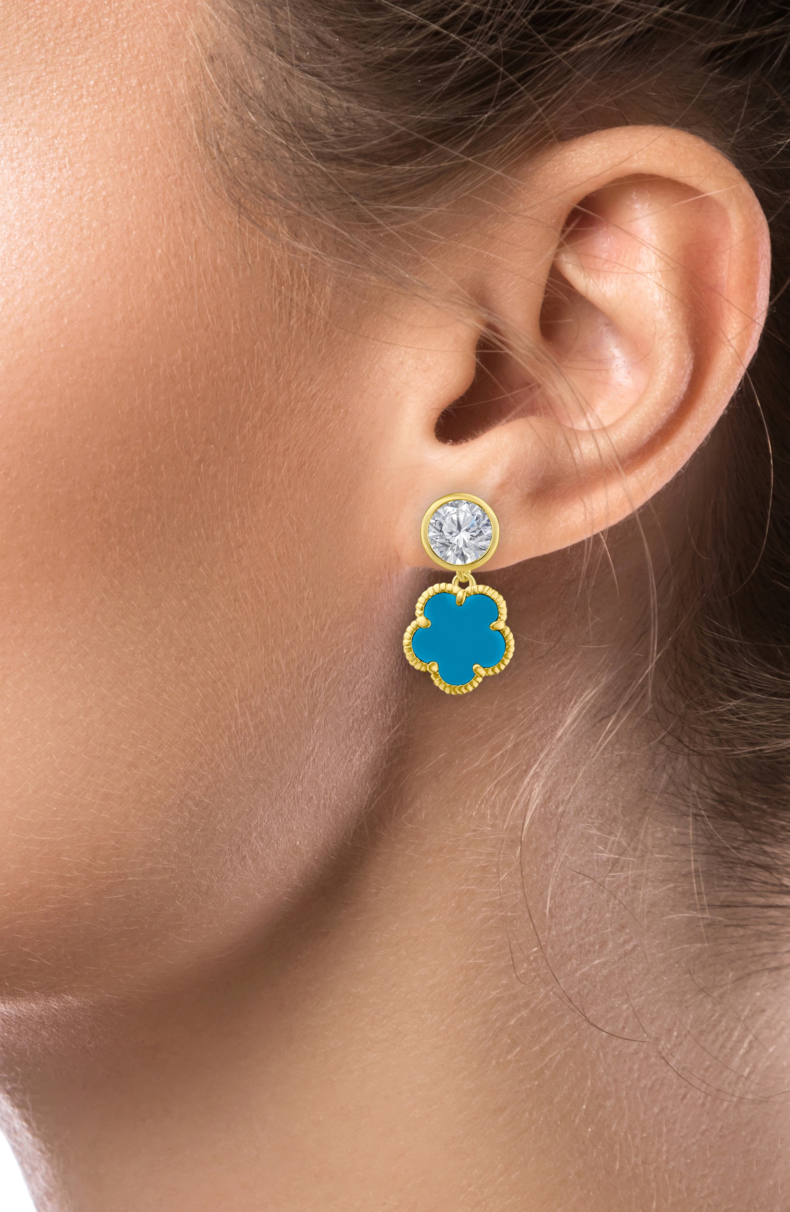 CZ by Kenneth Jay Lane CZ & Clover Dangle Earrings