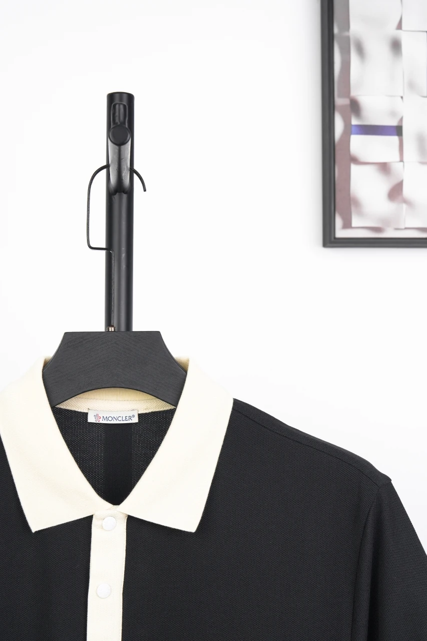 Moncler Black Contrast-Collar Snap Polo Shirt product photo from LabelPicks