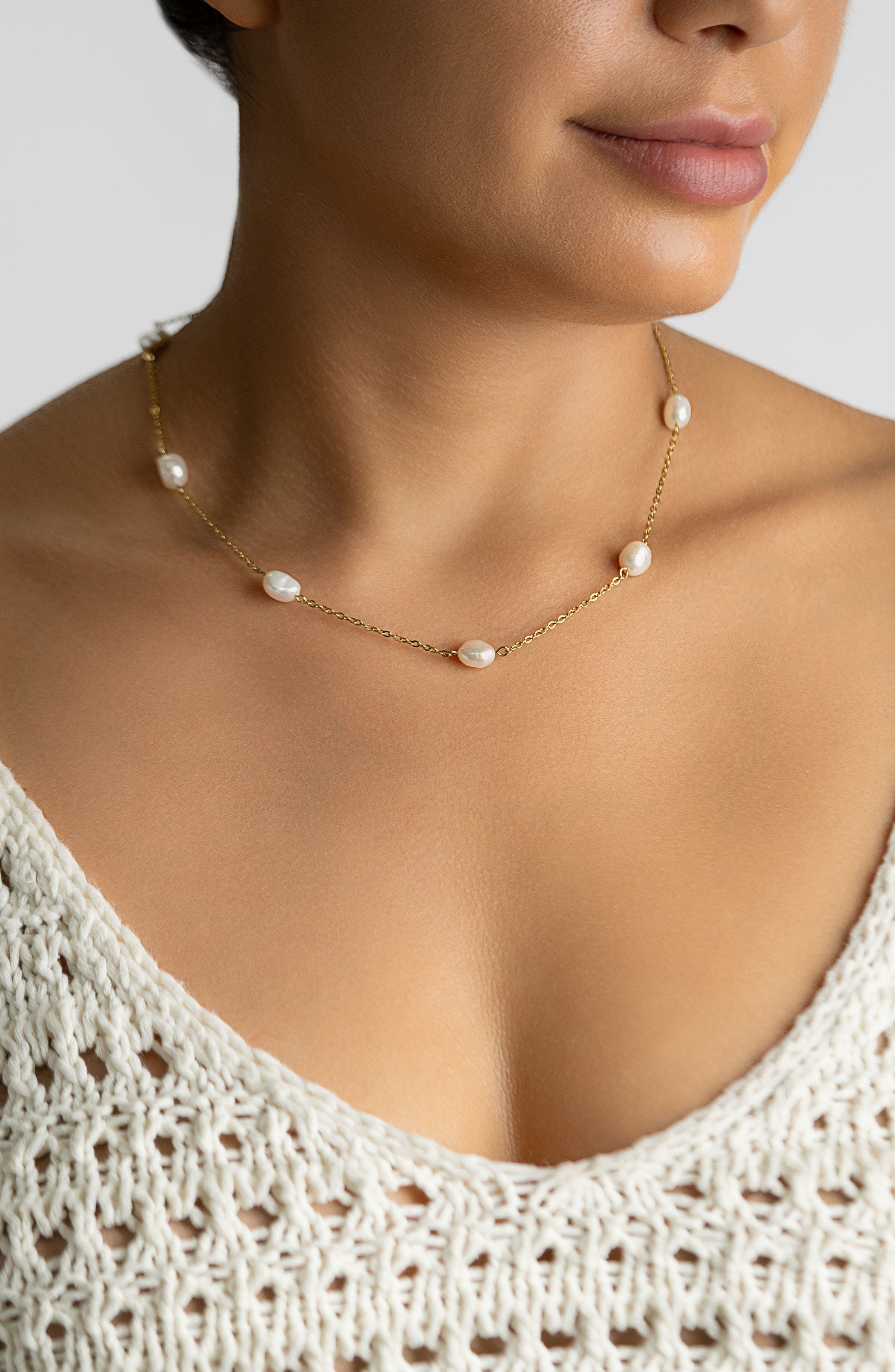 Adornia Freshwater Pearl Station Necklace & Bracelet Set