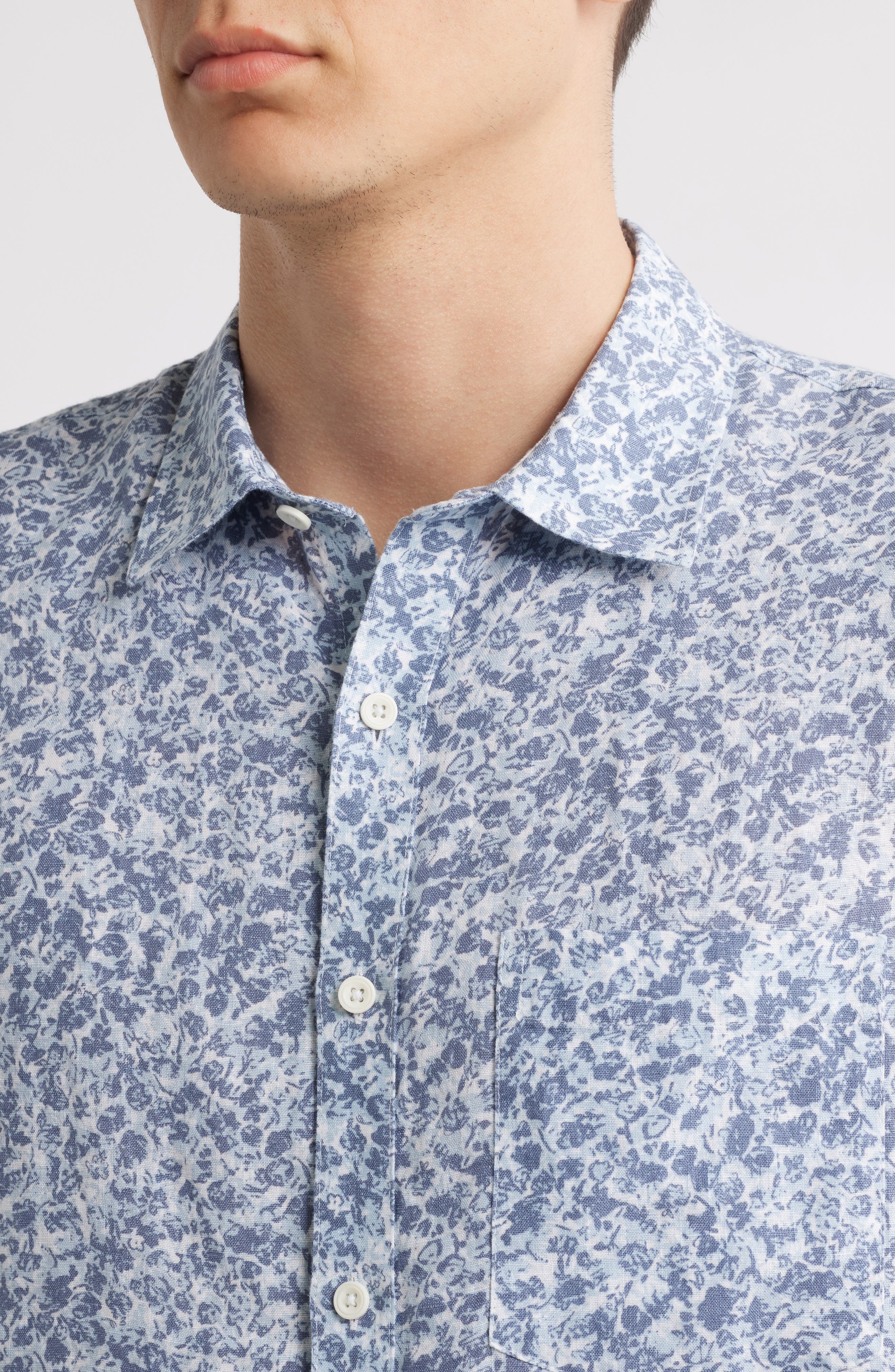 Nordstrom Abstract Print Short Sleeve Linen Button-Up Shirt