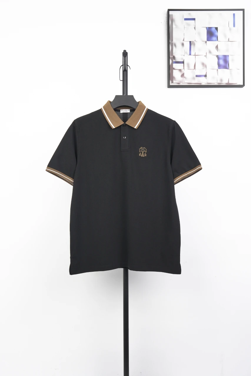 Brunello Cucinelli Black Contrast-Collar Pique Polo Shirt product photo from LabelPicks