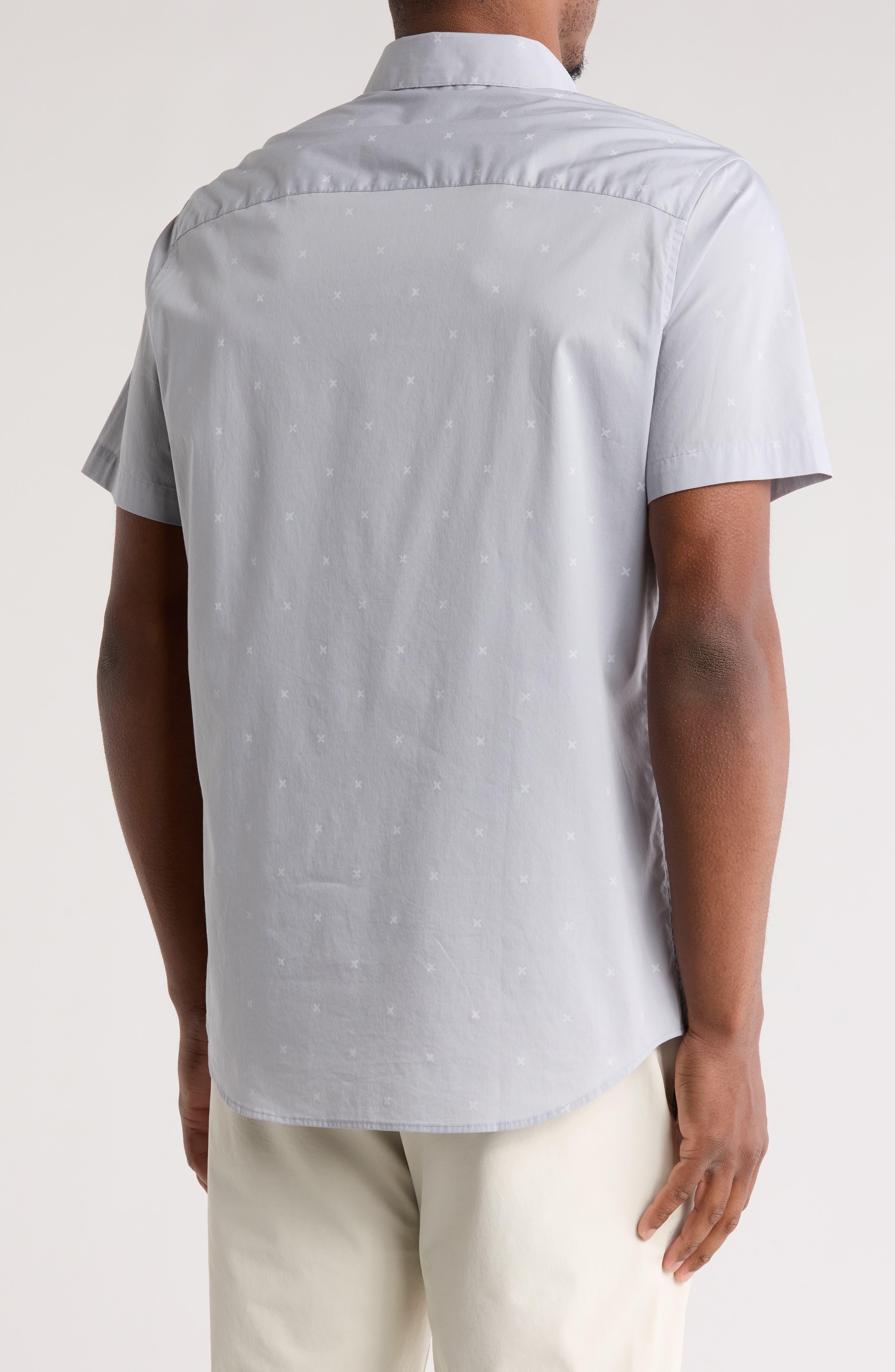 TravisMathew Across the Pond Geo Print Short Sleeve Stretch Button-Up Shirt
