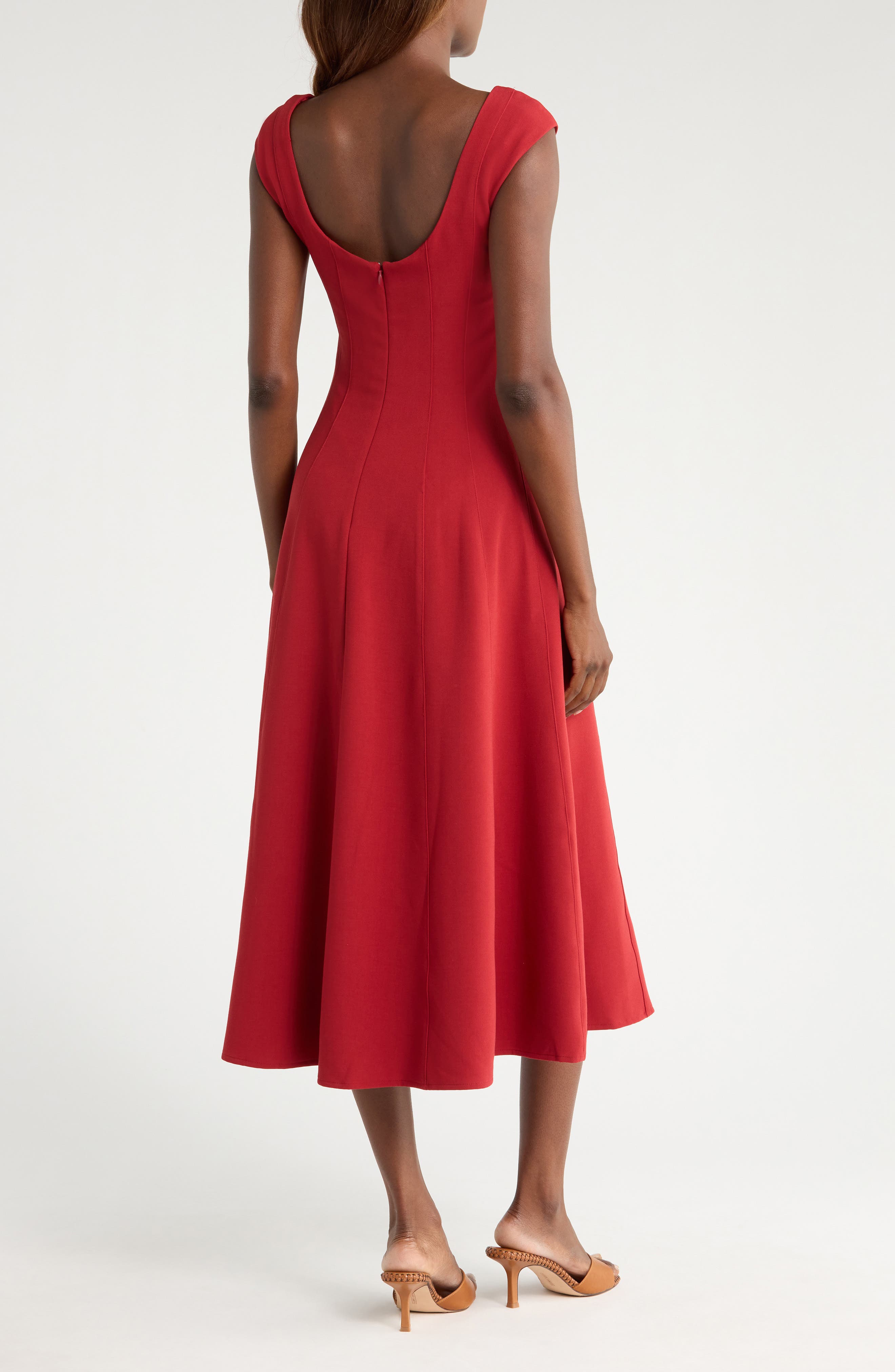 STAUD Cap Sleeve Midi Dress