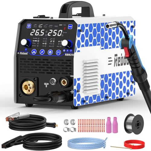 250Amp MIG Welder TIG Torch Included 120V/240V RBM2500 PRO, 8-in-1 Multiprocess Welding Machine with Dual Aluminum Welding Modes Gas MIG/Gasless Flux Core/MAG/Lift TIG/Stick/Spot/Spool Gun Reboot