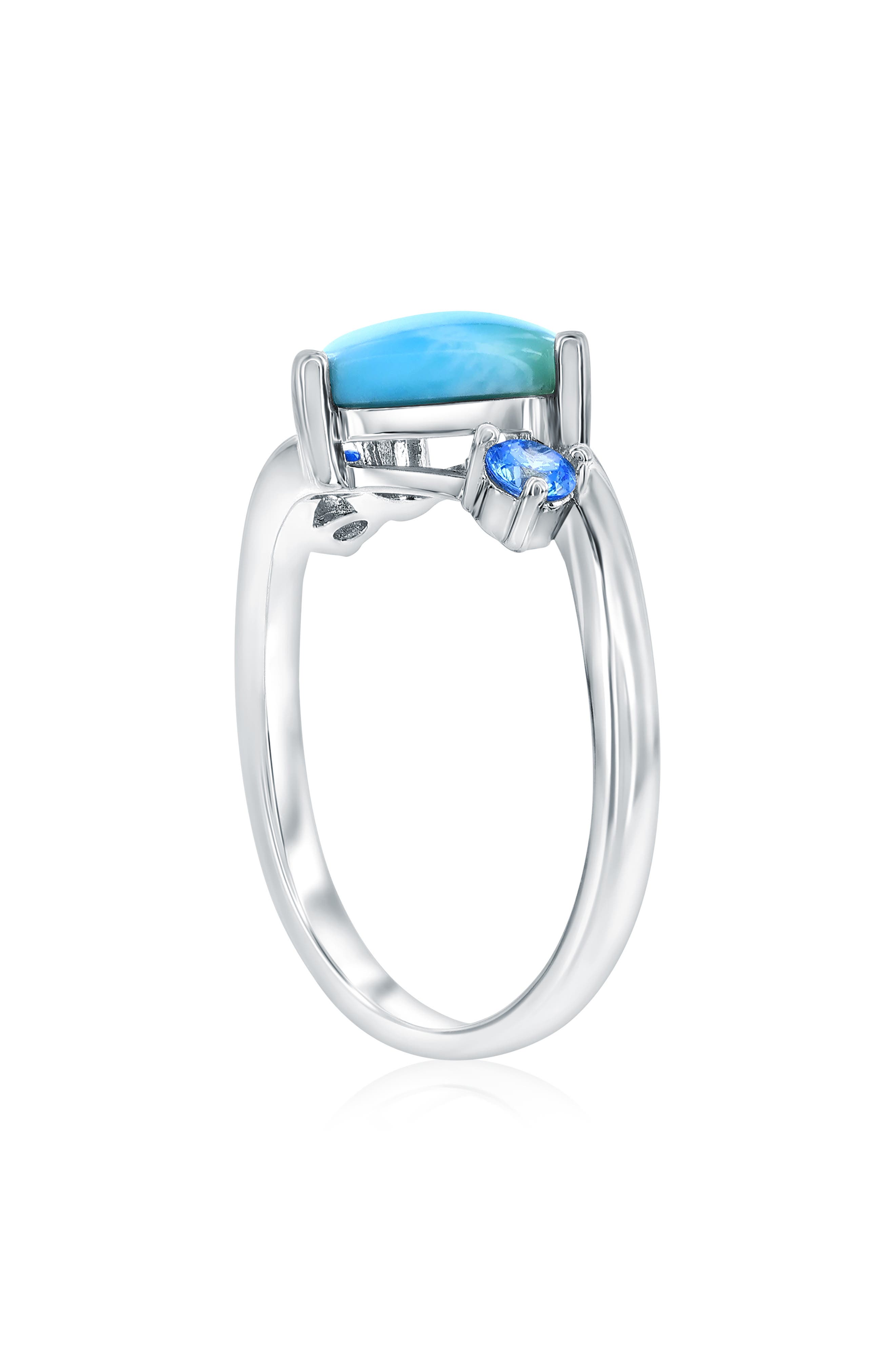 SIMONA Sterling Silver Larimar & Cubic Zirconia Heart Ring