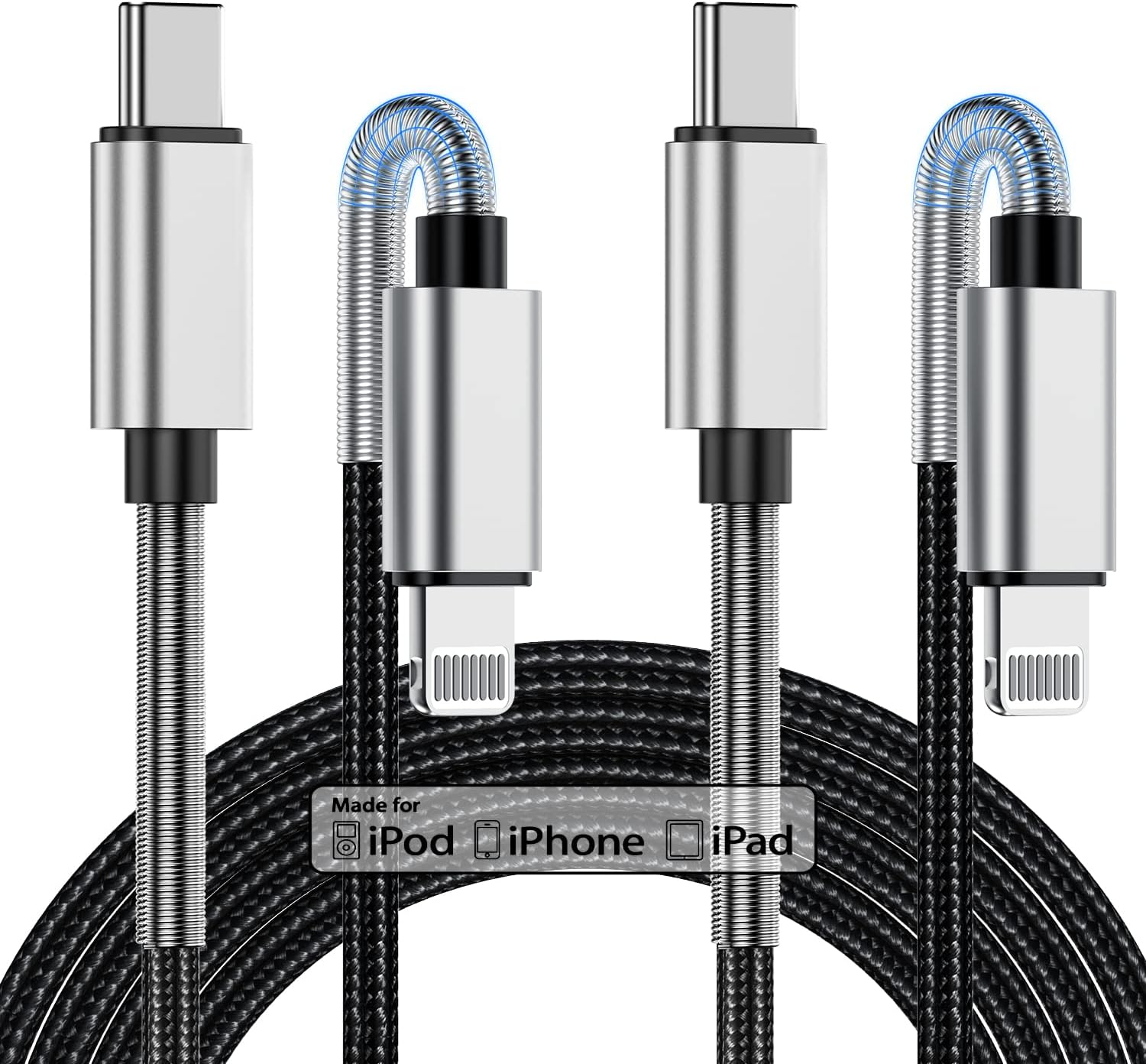 2-Pack 10ft iPhone Fast Charger Cable, [Apple MFi Certified] Long USB-C to Lightning Cable, 10 Feet, High-Speed 10 Feet Apple Charging Cord for Apple iPhone 14/14 Pro Max/13 Mini/12/11/XS/XR/8/7 Plus, iPad