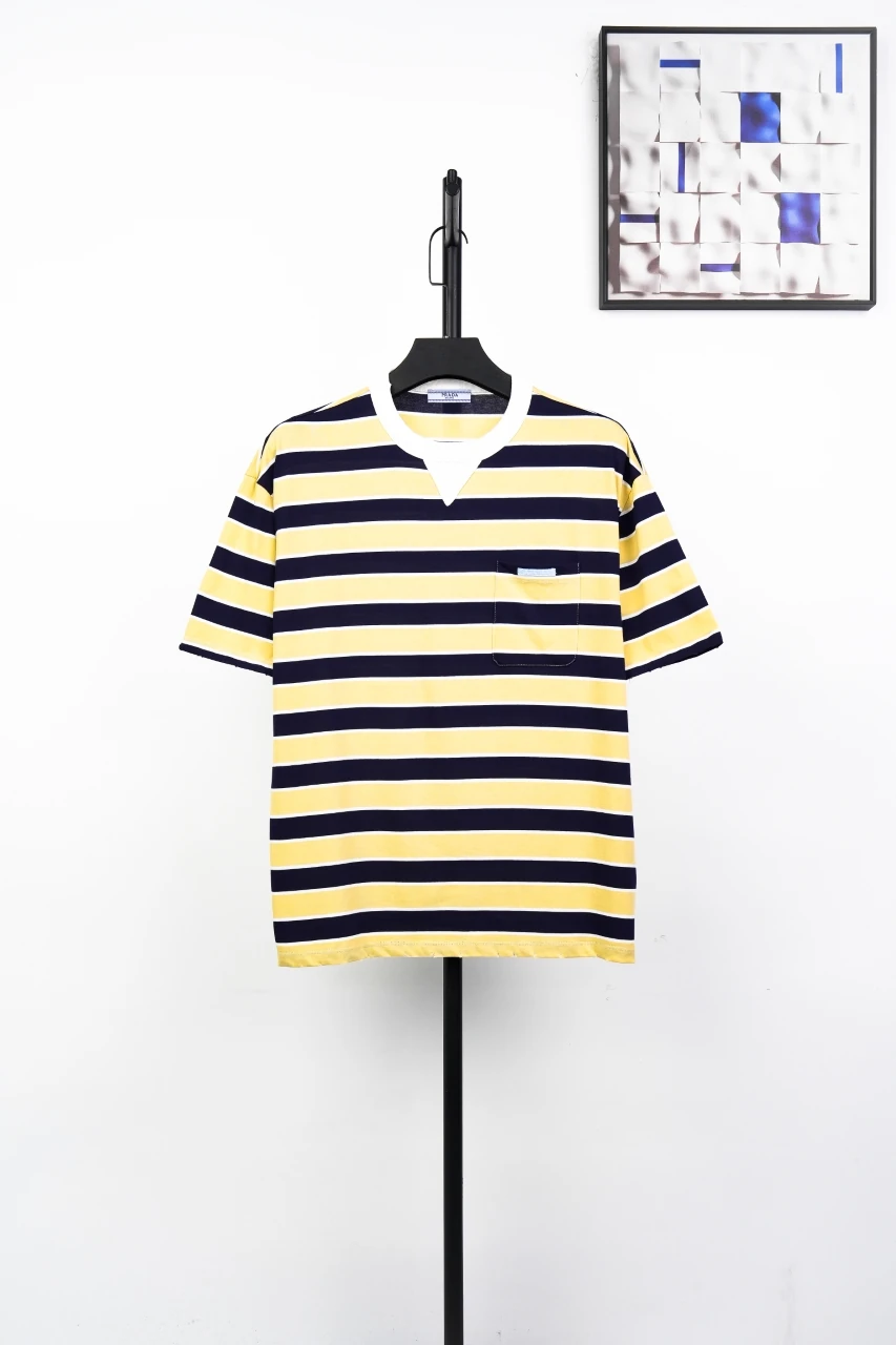 Prada Yellow Navy Striped Drop-Shoulder Short Sleeve Polo product photo from LabelPicks