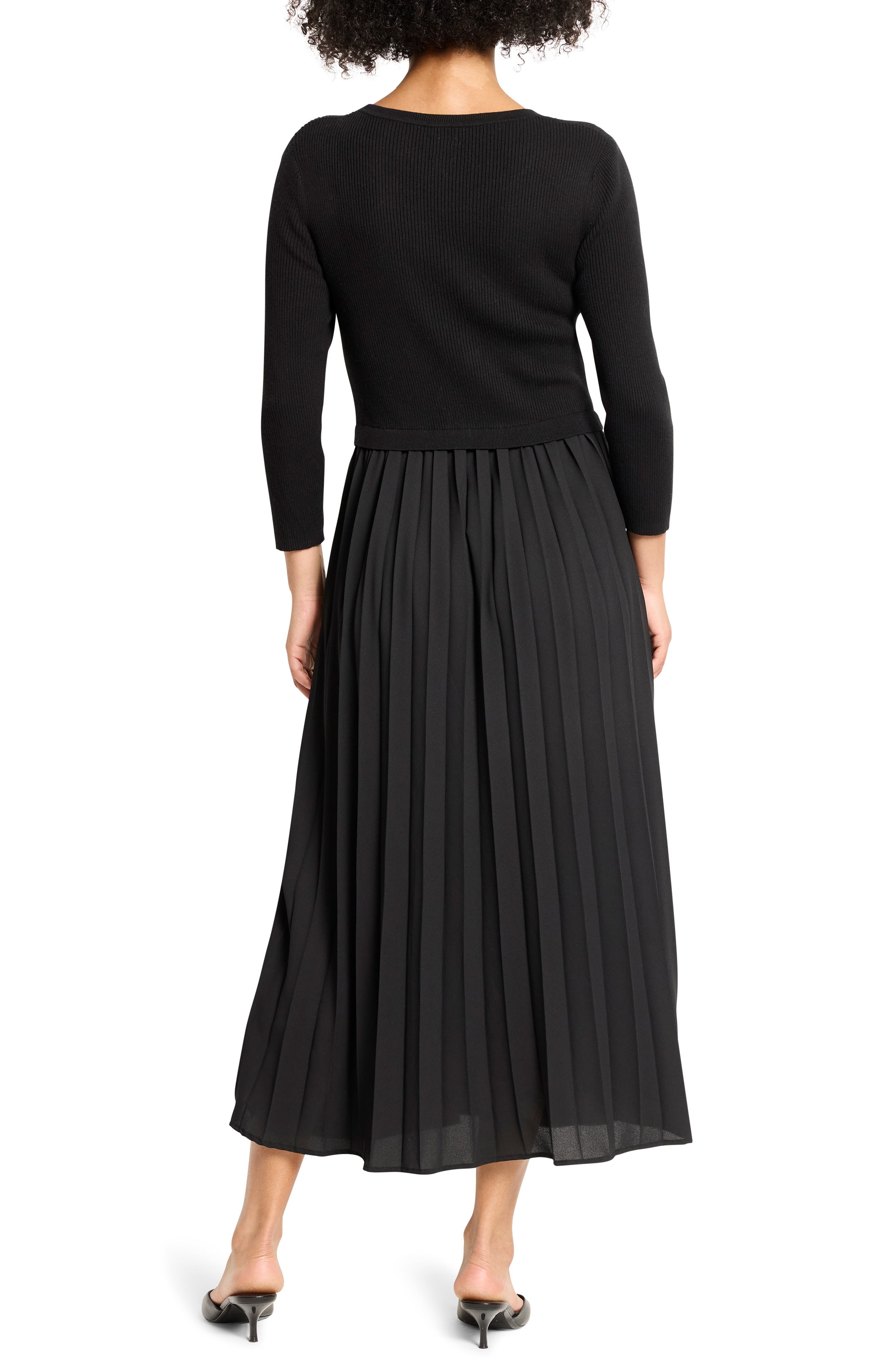 NIC+ZOE Kyrie Long Sleeve Pleated Mixed Media Maxi Dress