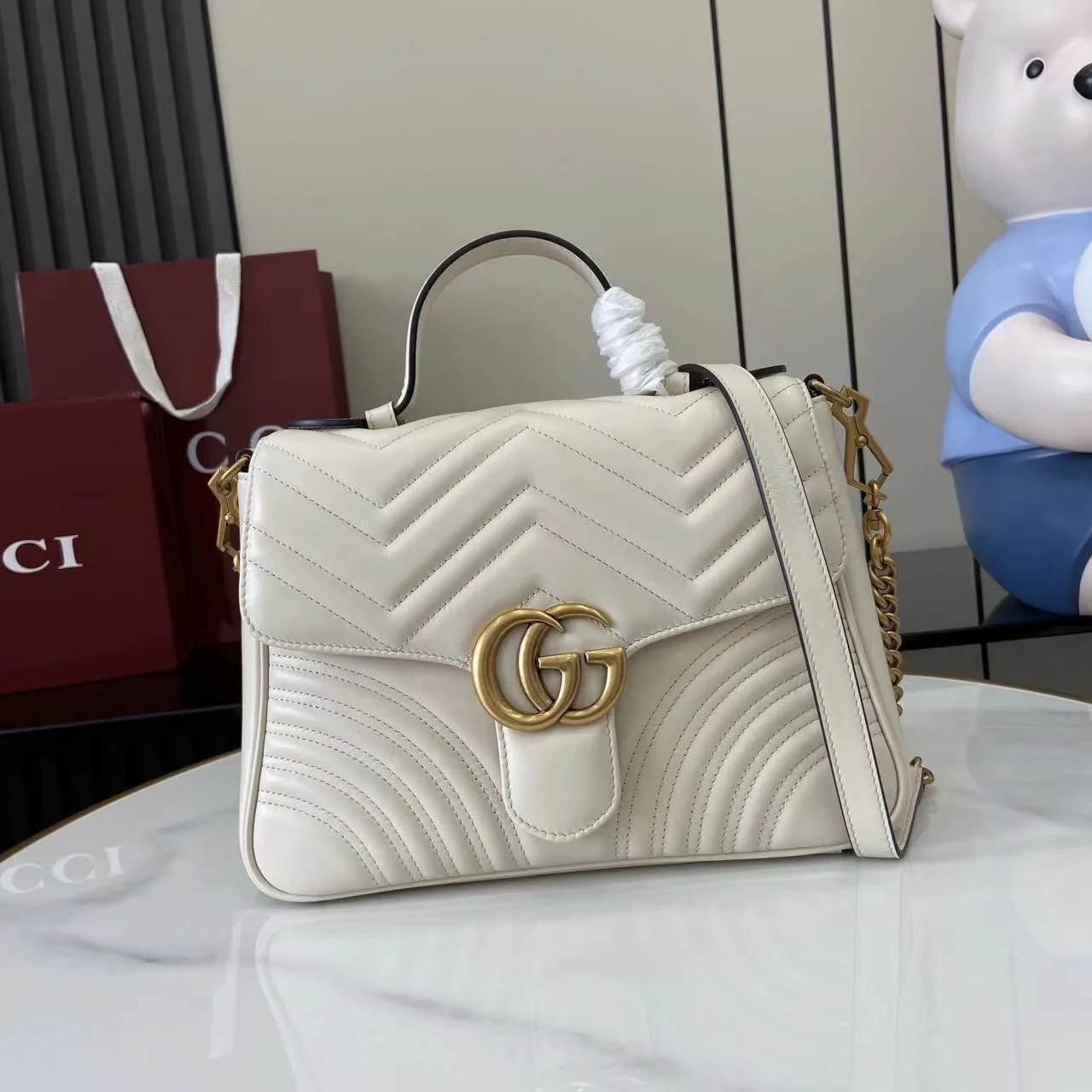 Gucci White Marmont GG Supreme Canvas Top Handle Bag product photo from LabelPicks