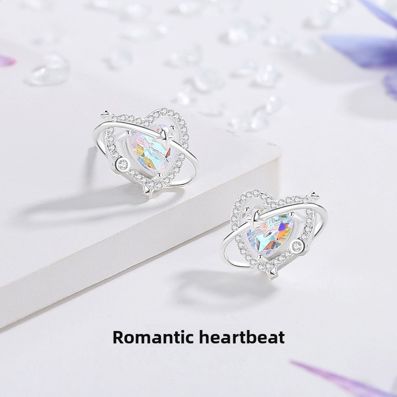 Original romantic heart-shaped stud earrings for women, 925 sterling silver, summer ins sweet and cool style, moonstone heart earrings, ear accessories