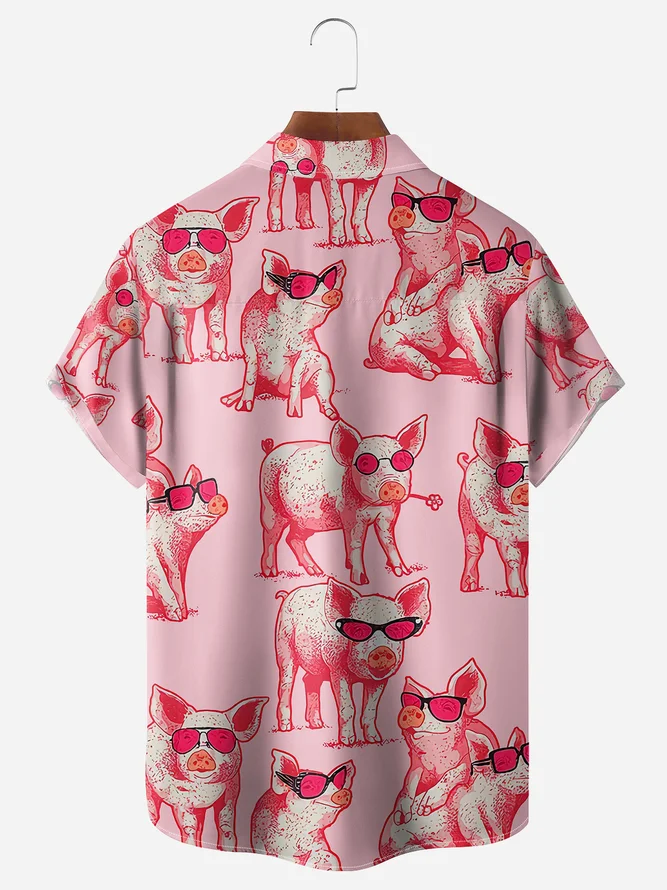Funky Pig Chest Pocket Short Sleeve Casual Shirt