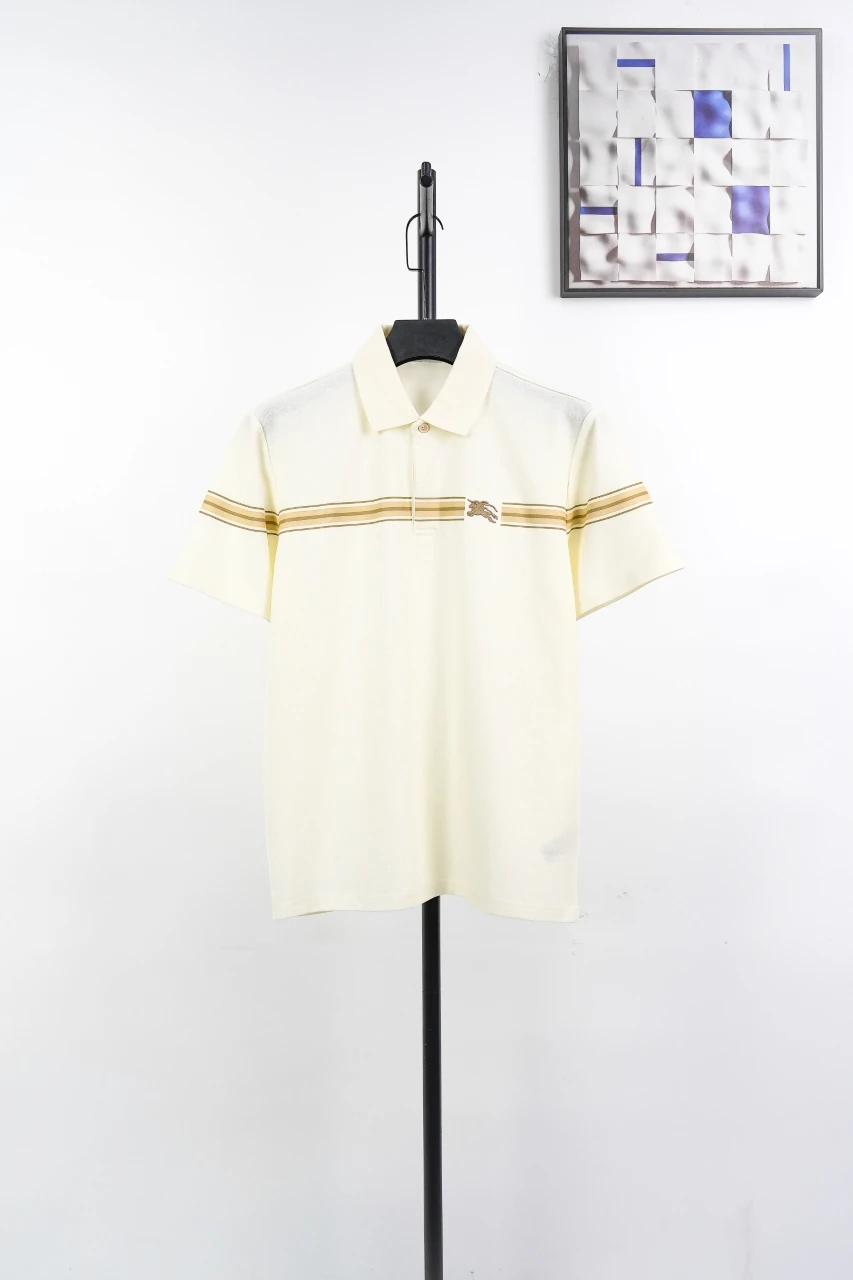 Burberry White Stripe Equestrian Knight Embroidered Polo Shirt product photo from LabelPicks