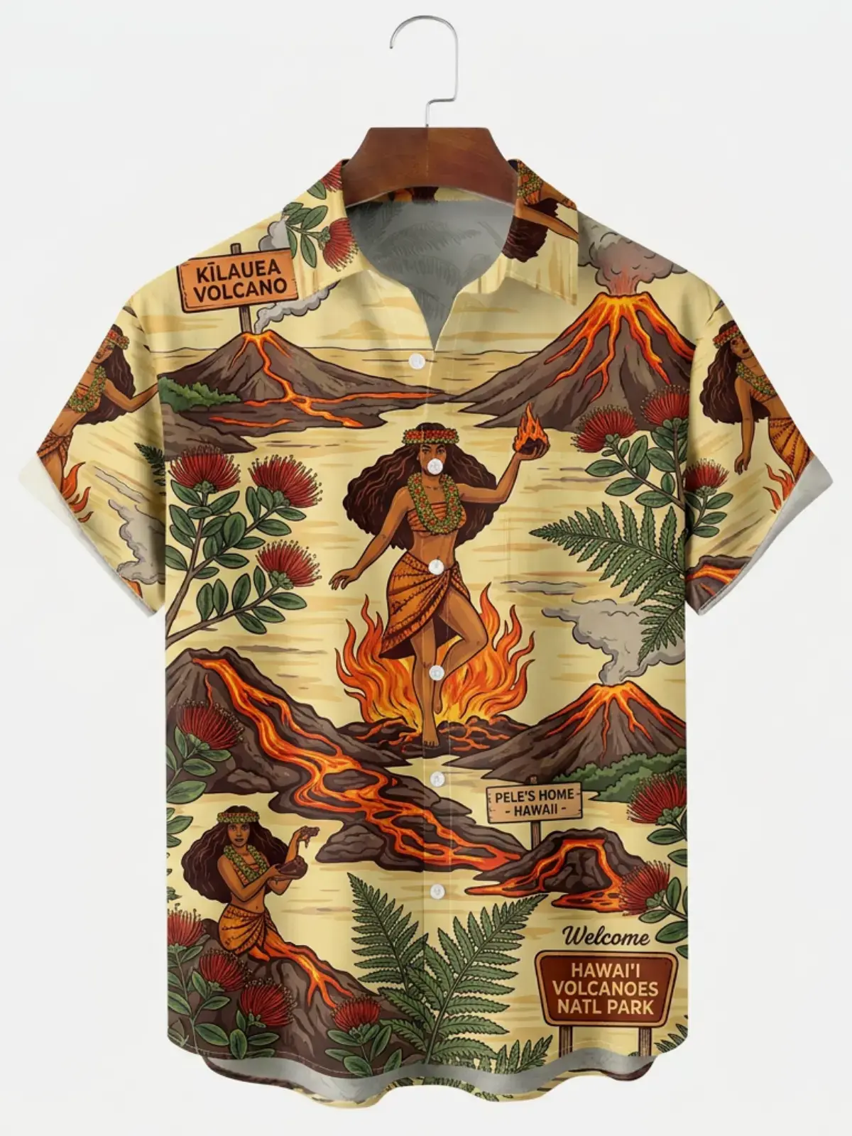 Men's printed shirts Hawaii Volcano Goddess Aloha Shirt